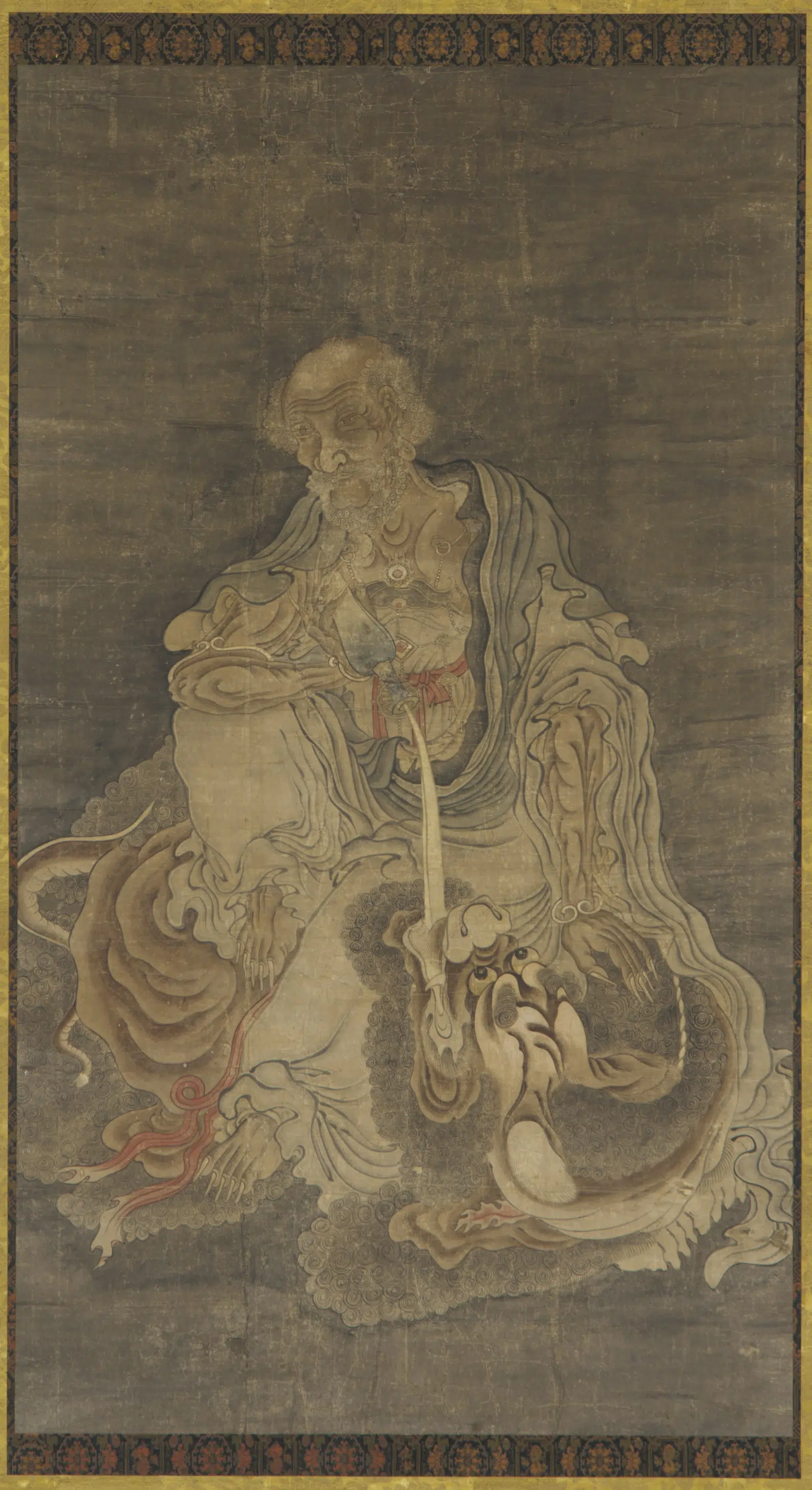 唐朝【吴道子】《文殊骑狮坐像》