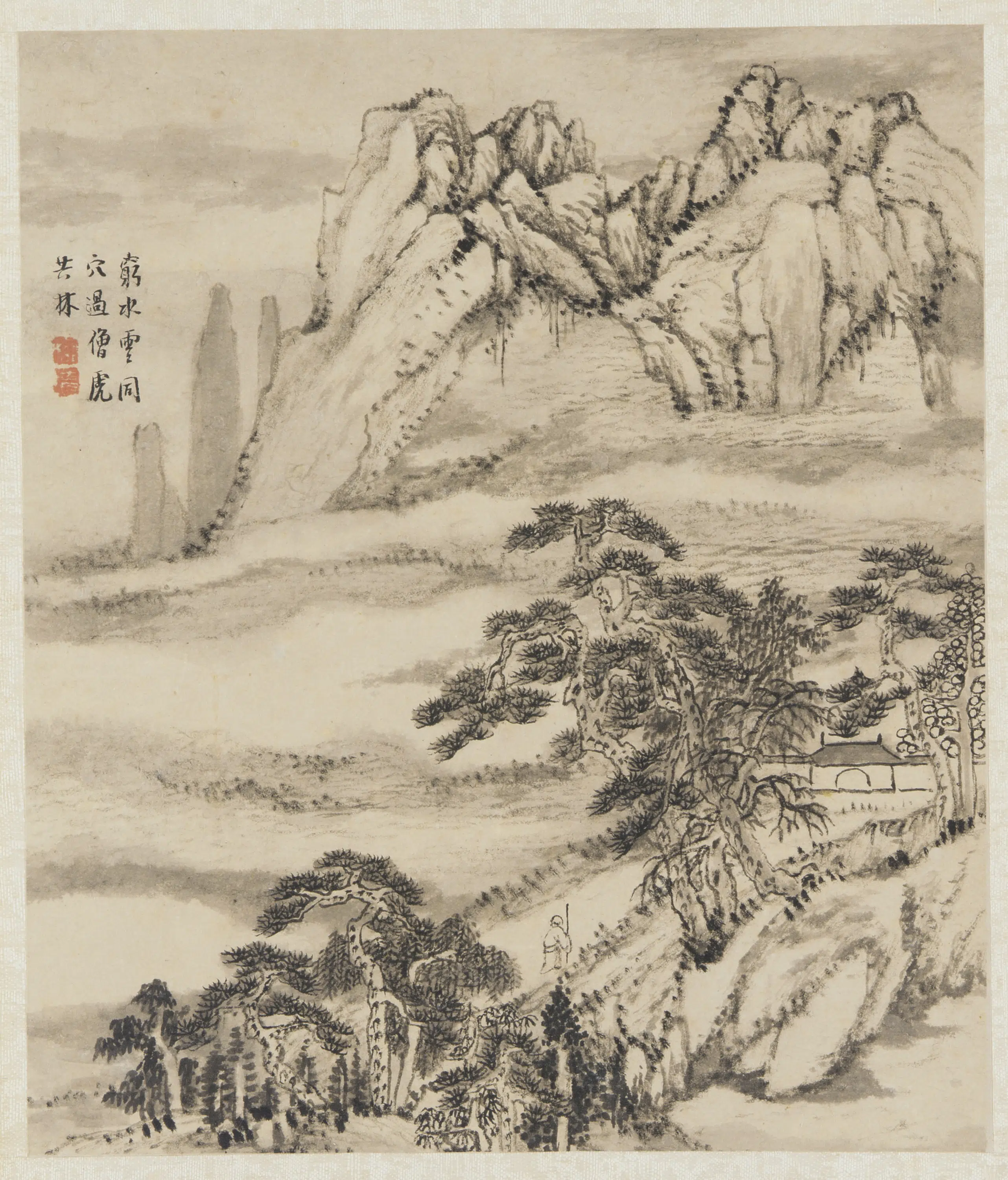 清朝【柳堉】《依司空曙诗句意山水图》 第1张