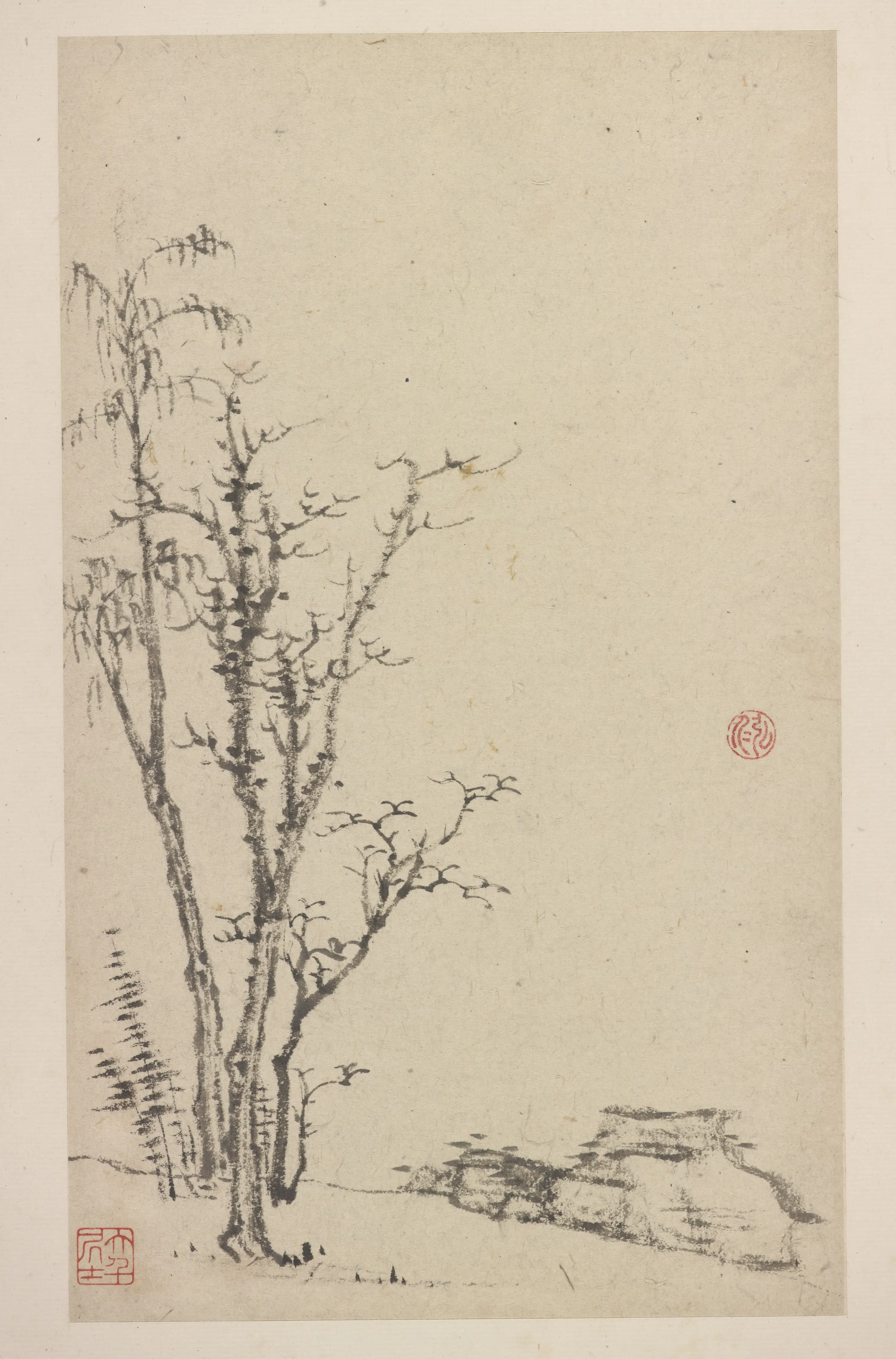 清朝【弘仁】《沣川山水册-树石页》