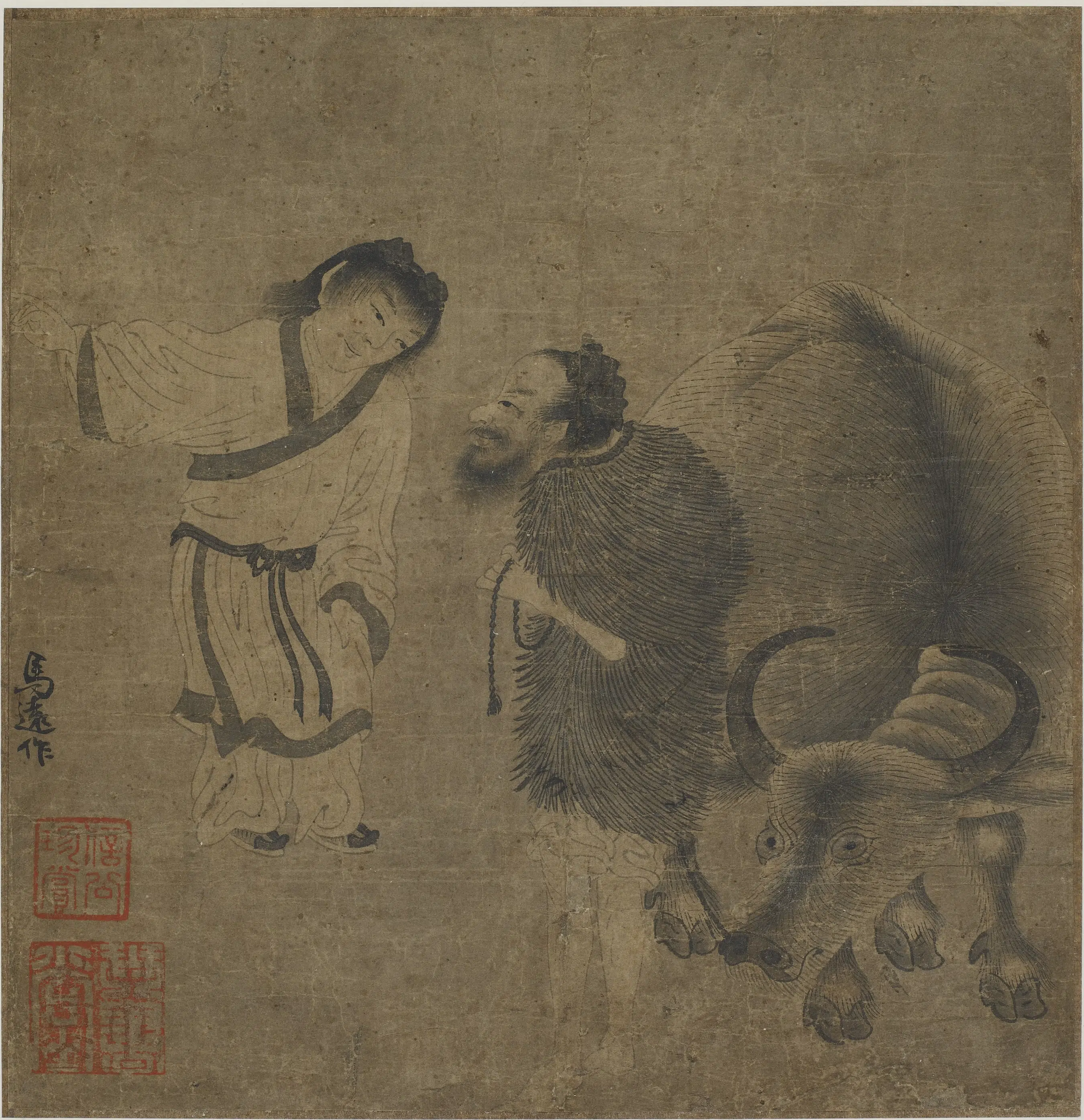 宋朝【马远】《二士牧牛图》 第1张 宋朝【马远】《二士牧牛图》 第1张