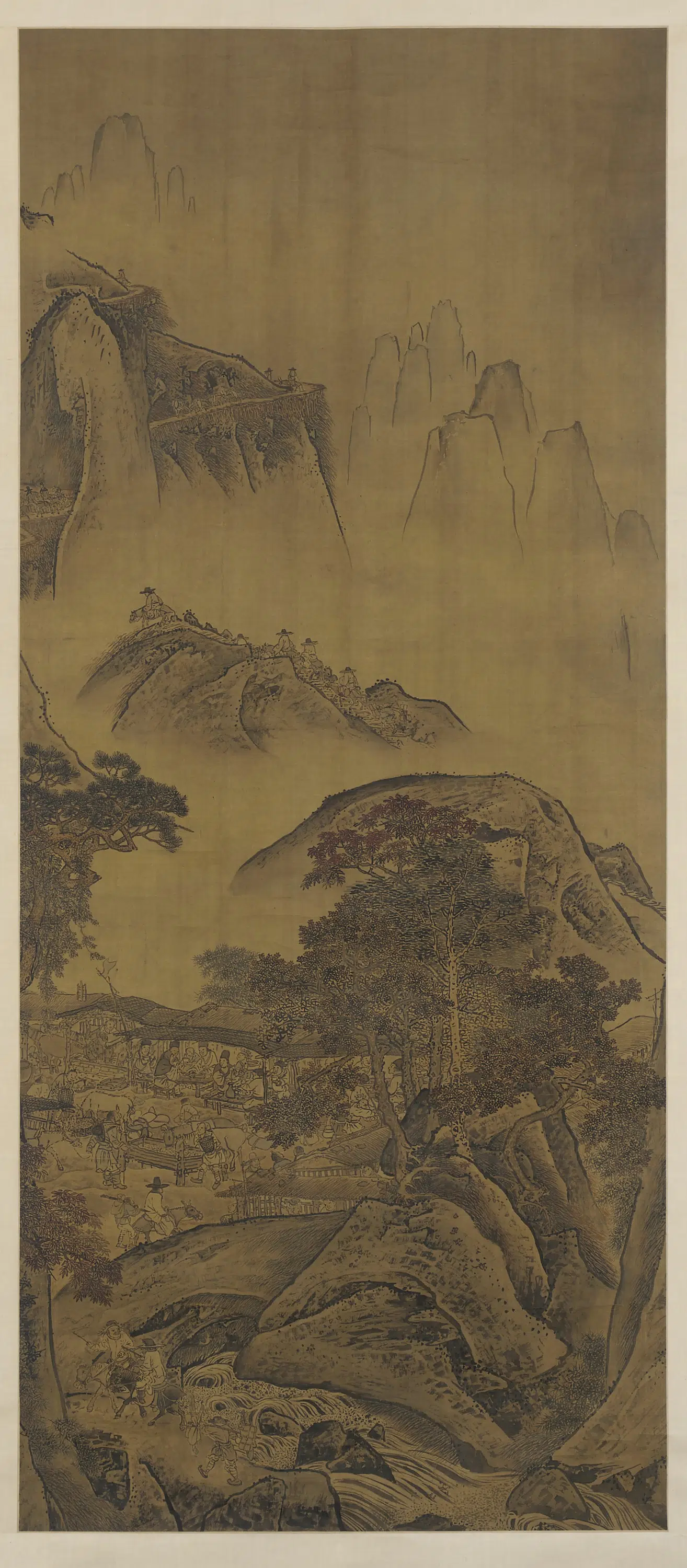 清朝【袁江】《山驿行旅图》