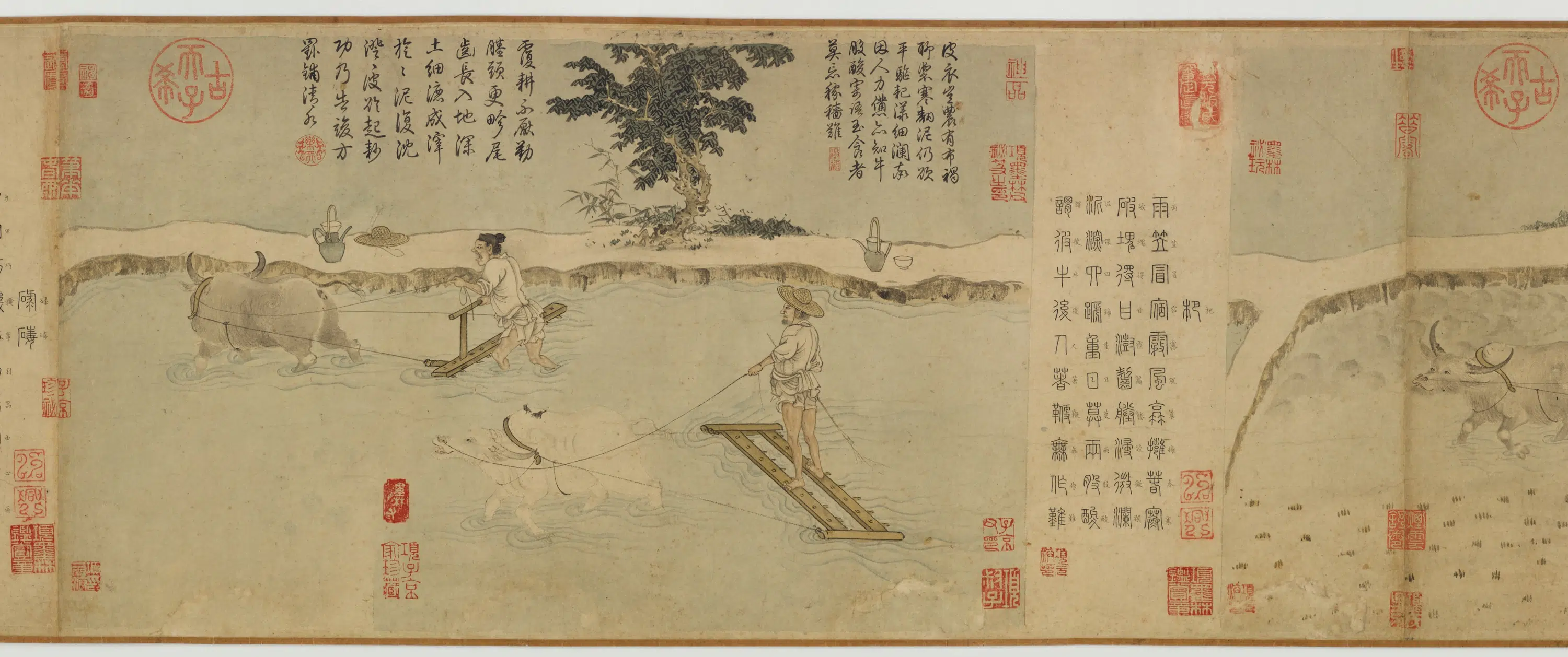 元朝【程棨】《摹楼璹耕作图卷》 第8张