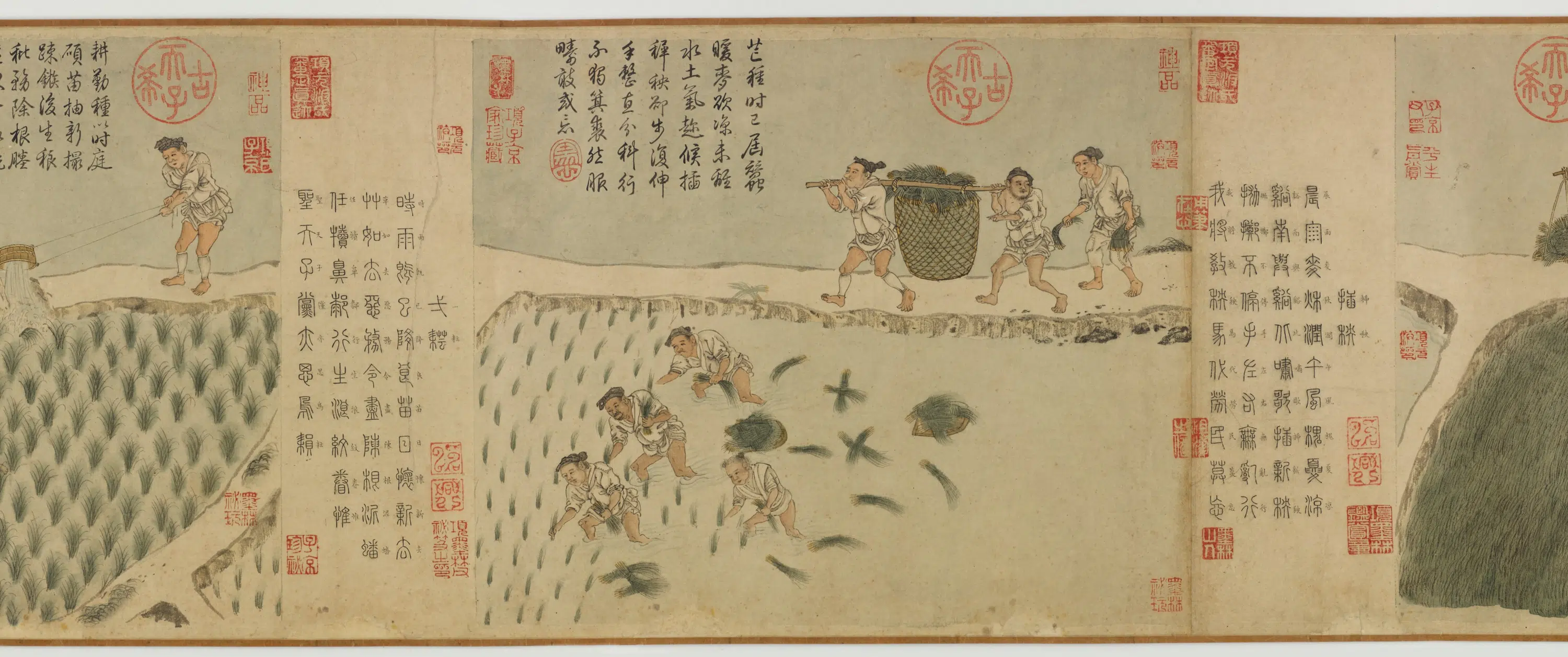 元朝【程棨】《摹楼璹耕作图卷》 第5张