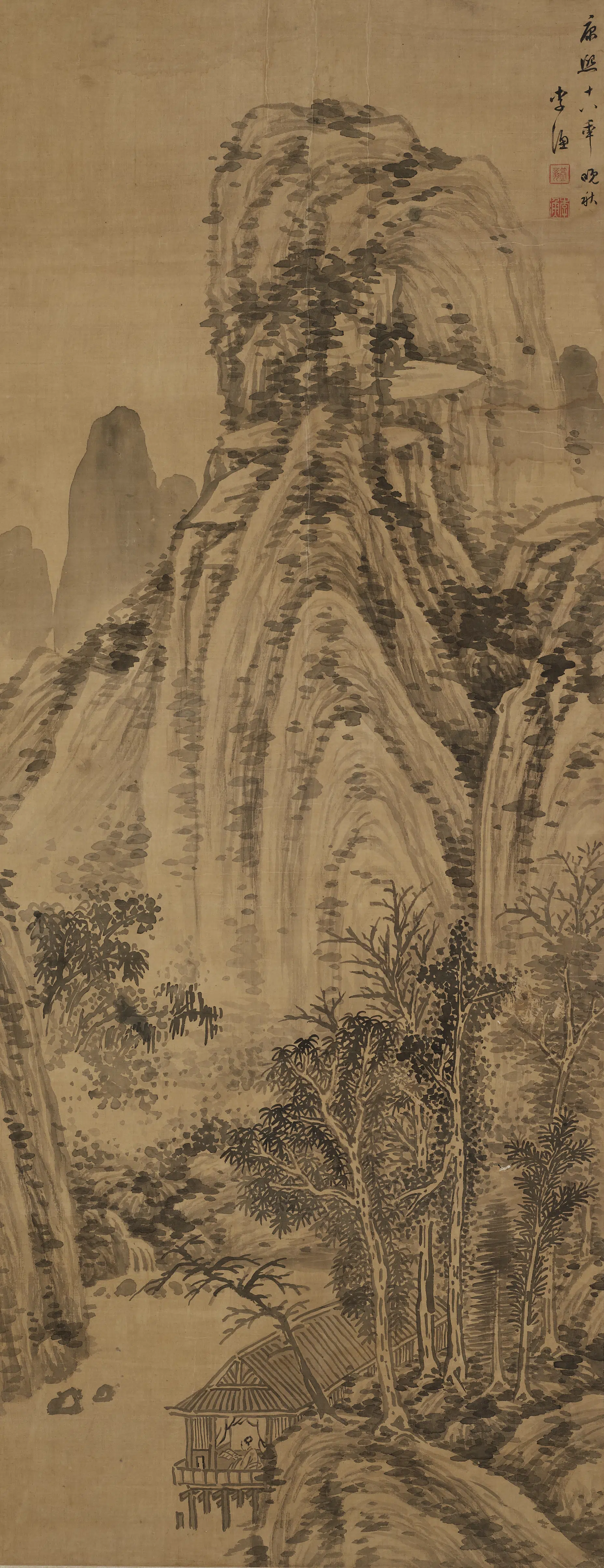 清代【李渔】《溪山读书图轴》