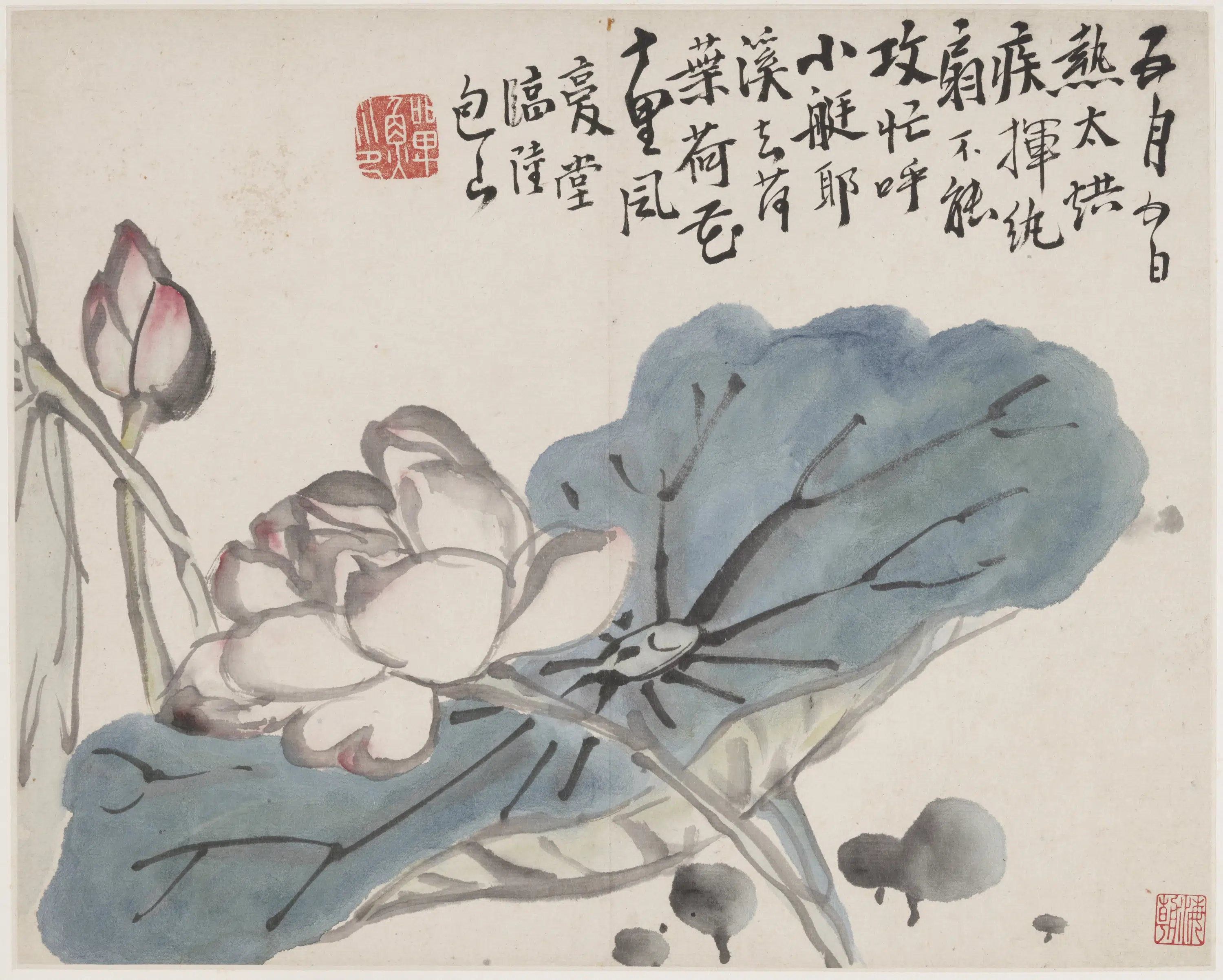 清朝【李鳝（鳝善）】《仿陆治荷花图》