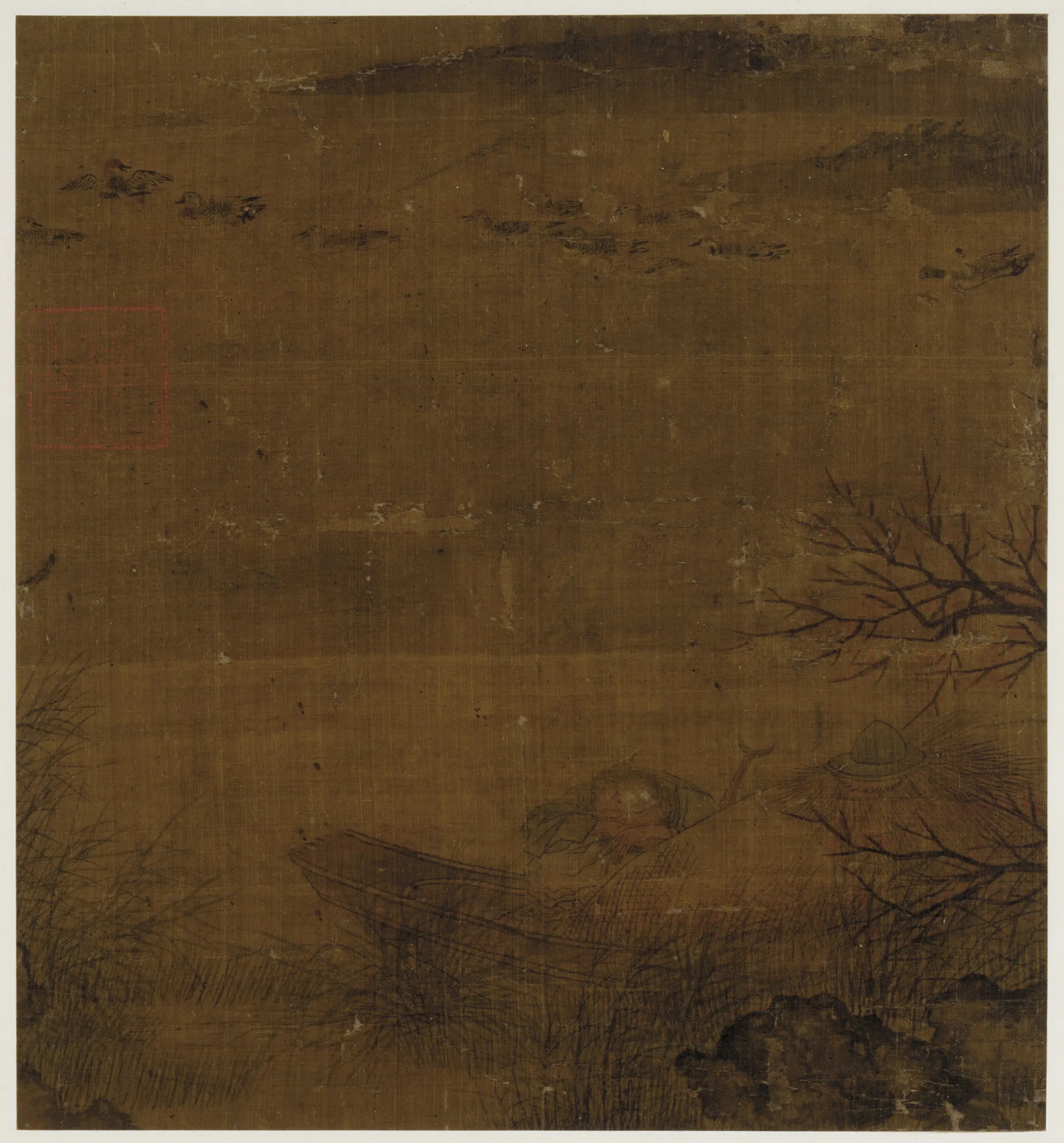 《舟眠野凫图》