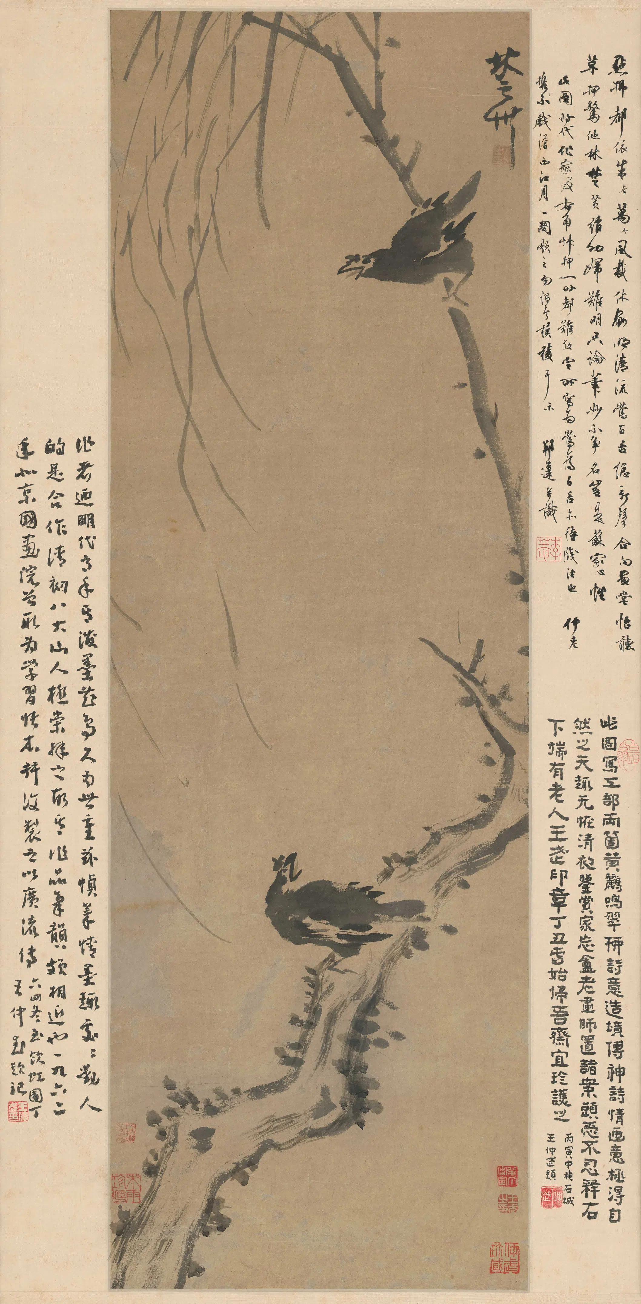 清代【佚名】《黄鹂栖树图立轴》