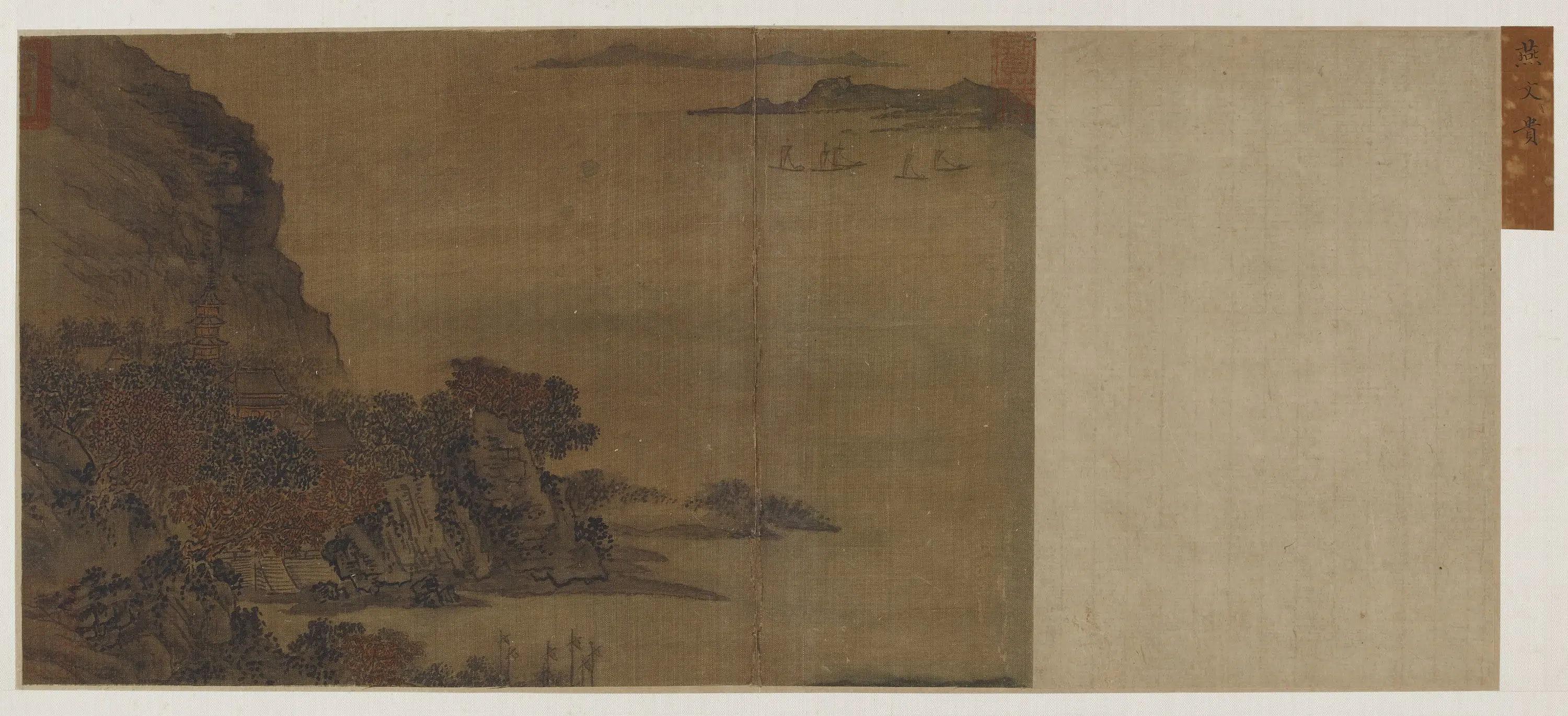 宋朝【燕文贵】《江岸古寺图》