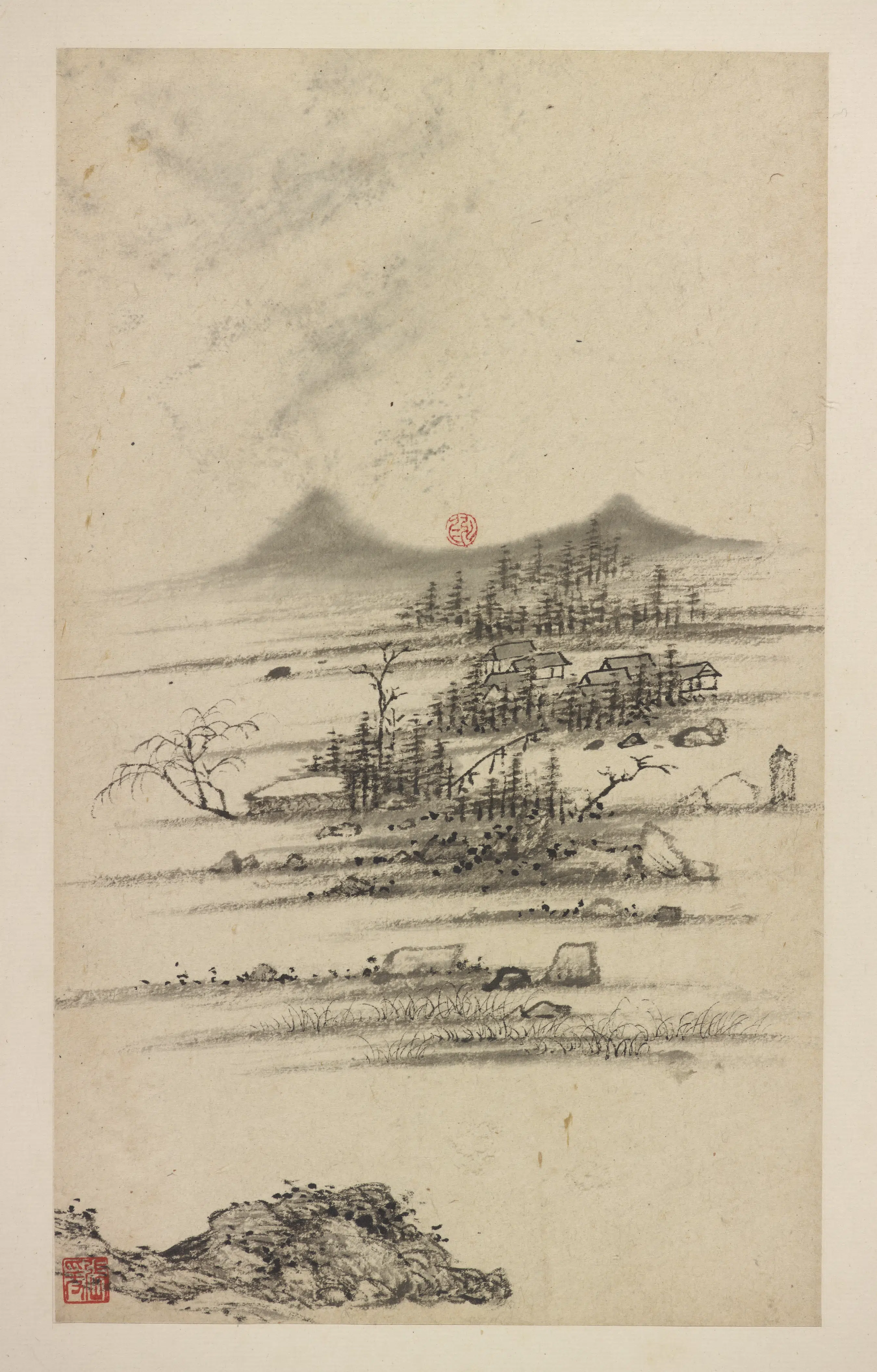 清朝【弘仁】《沣川山水册-水乡》