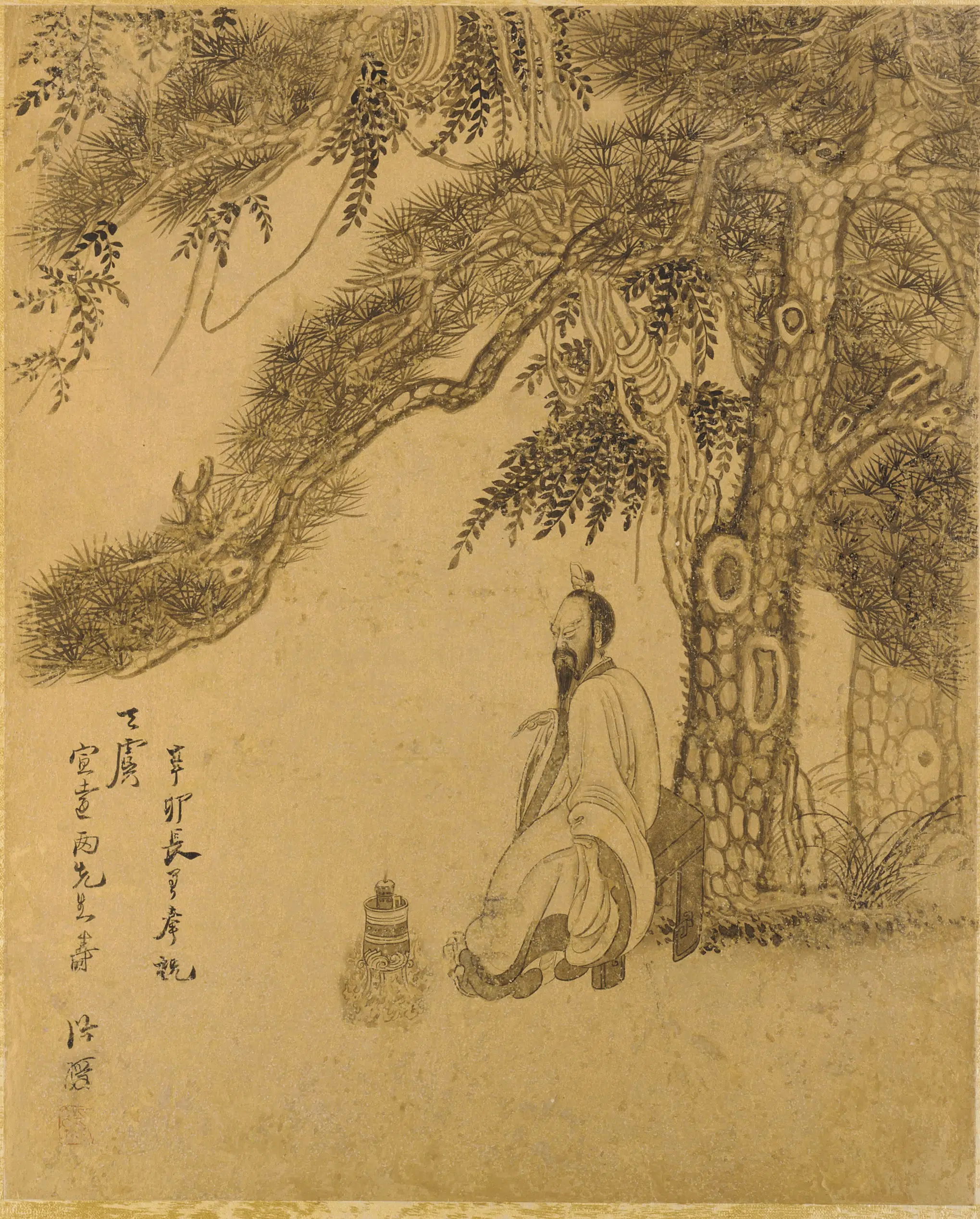 明朝【陈洪绶】《松下炼丹图》