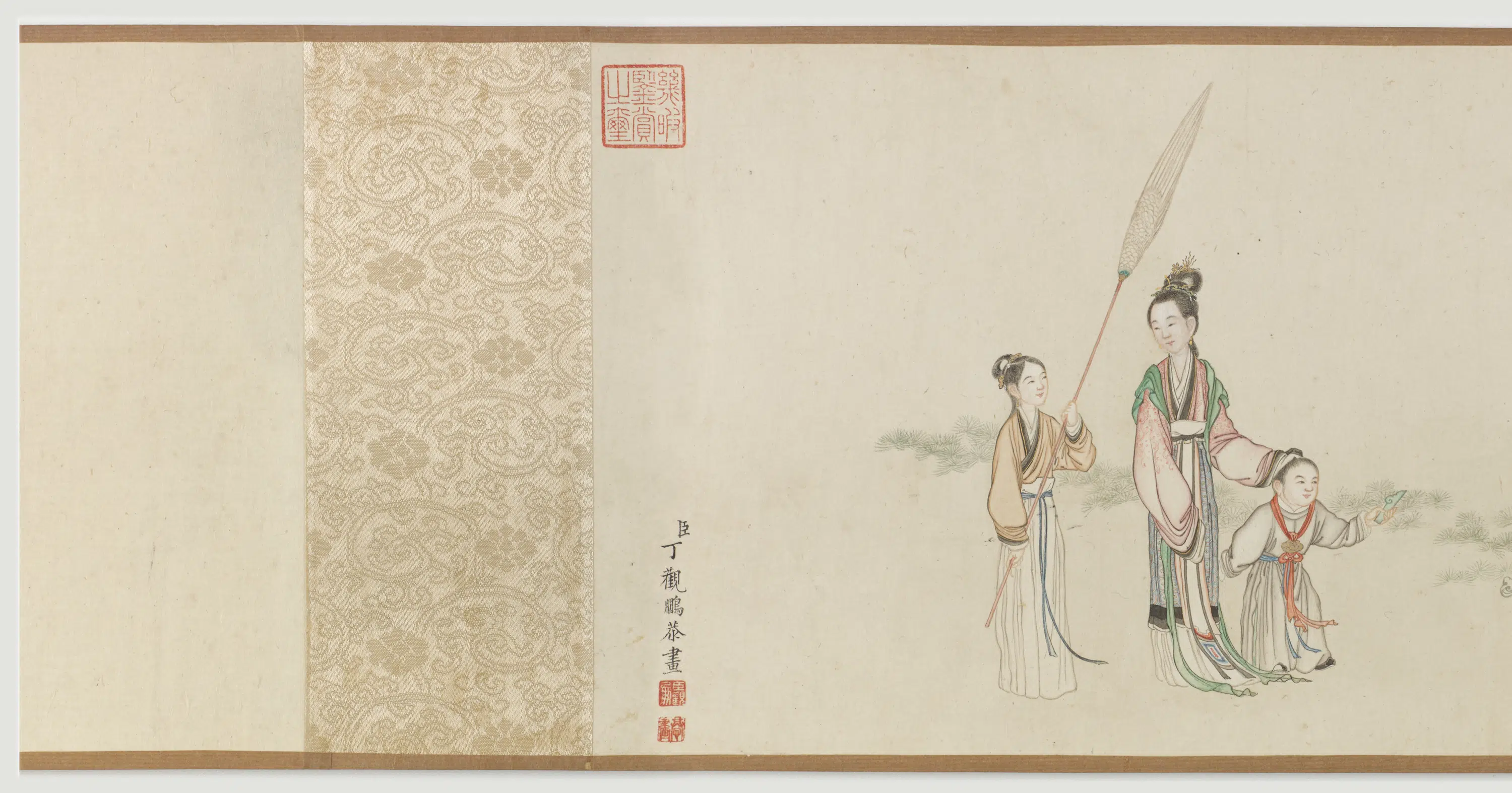 清朝【丁观鹏】《宫女婴戏图卷》
