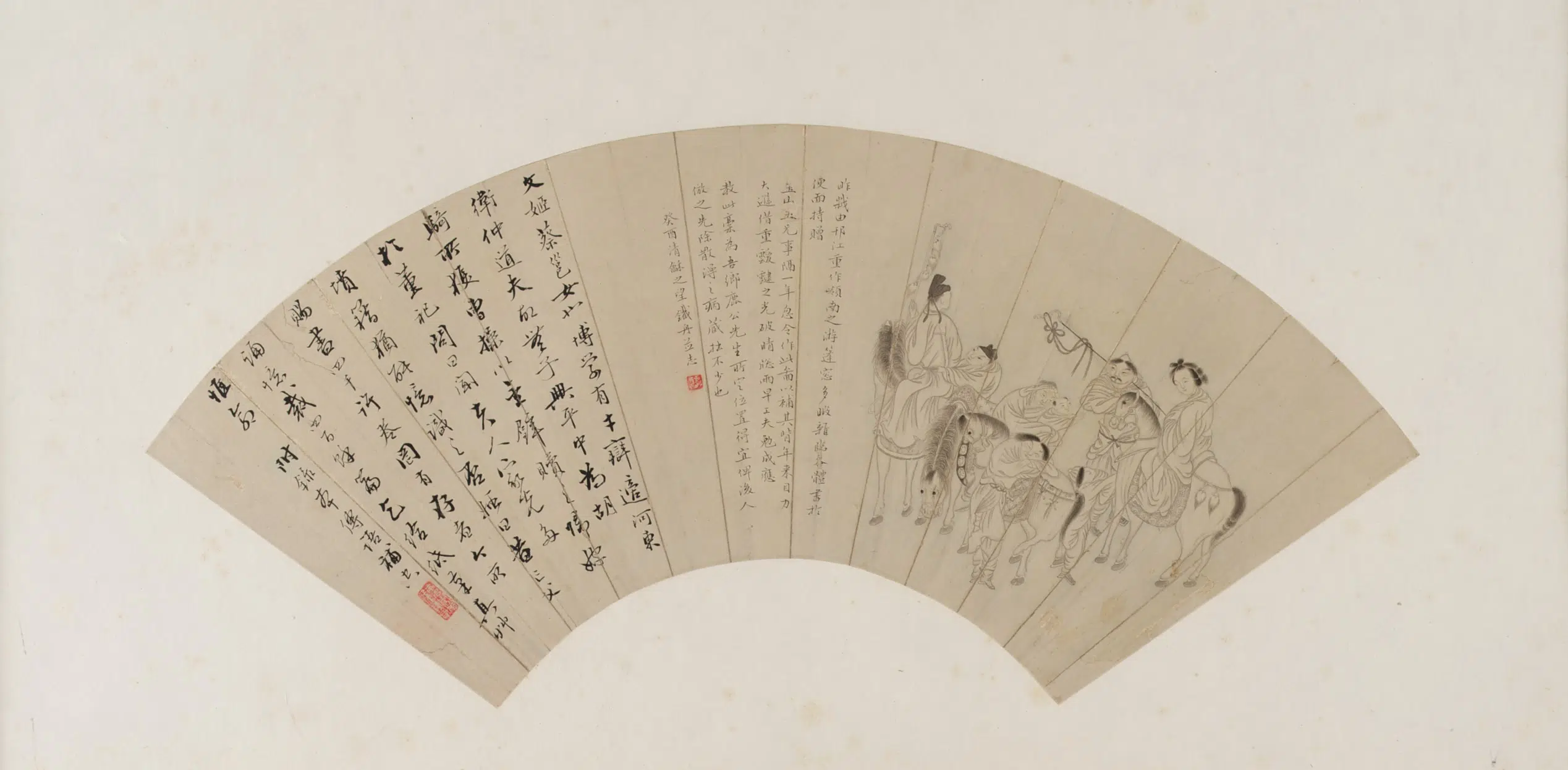 清朝【铁舟】《文姬归汉图扇面》