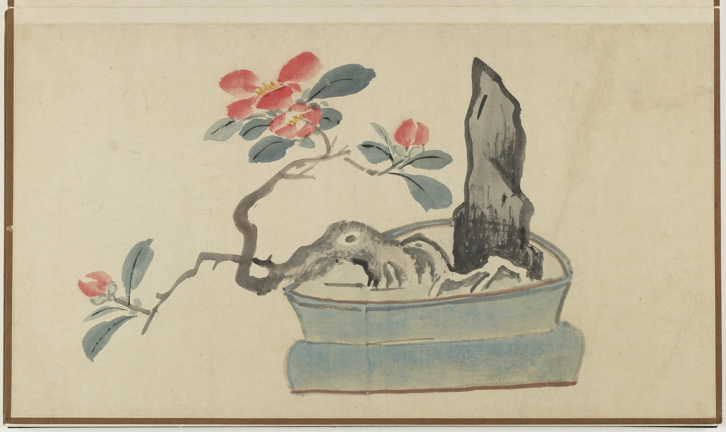 明朝【孙克弘】《盆植山茶湖石图》