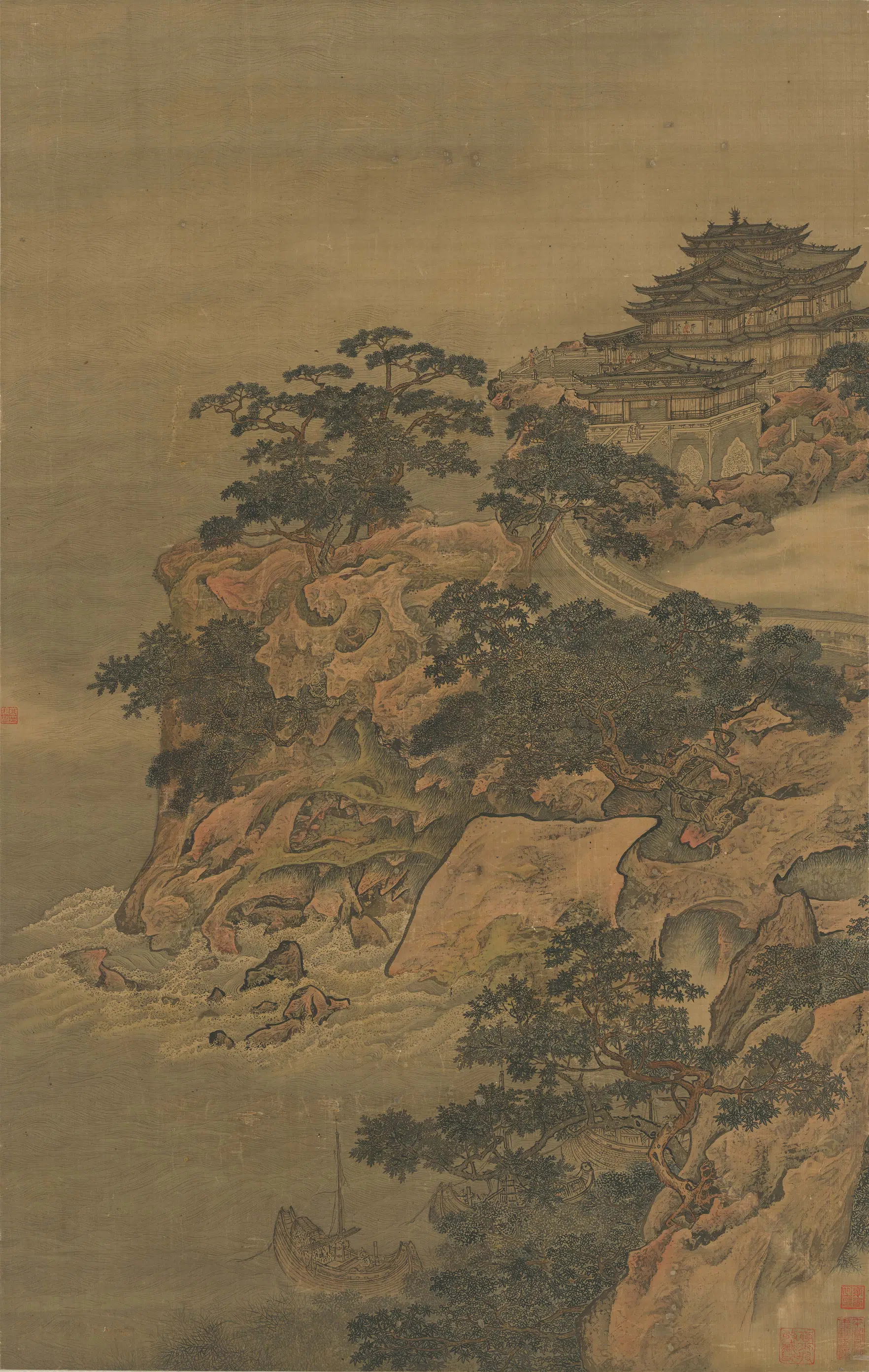 清代【李寅】《高阁楼船》