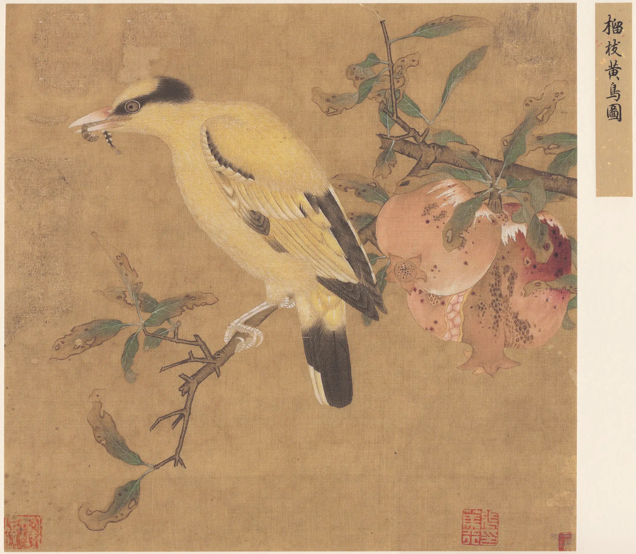 宋代【毛益】《榴枝黄鸟图(传-绢本)》