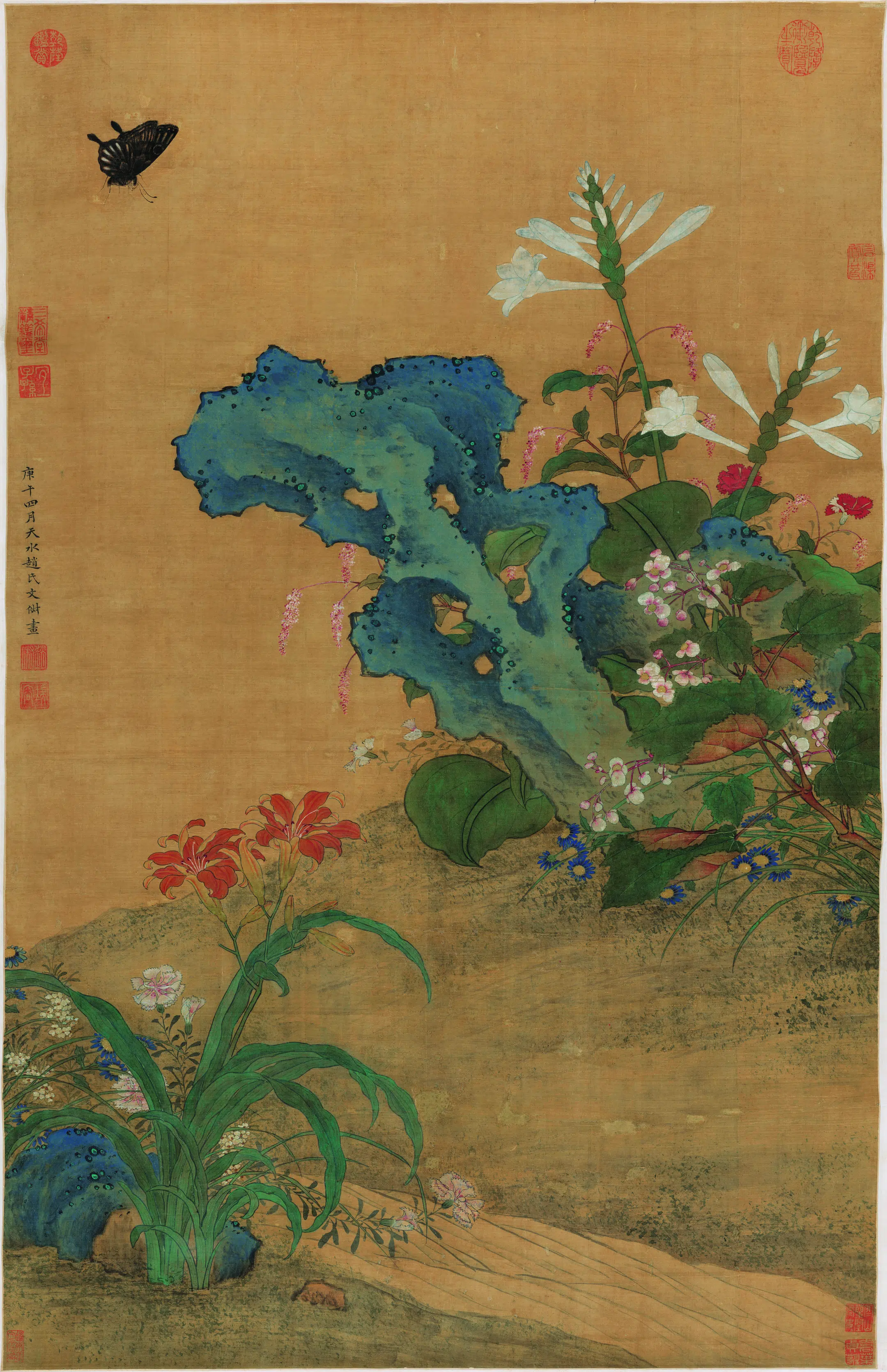 明朝【文俶】《秋花蛱蝶图轴(绢本)》