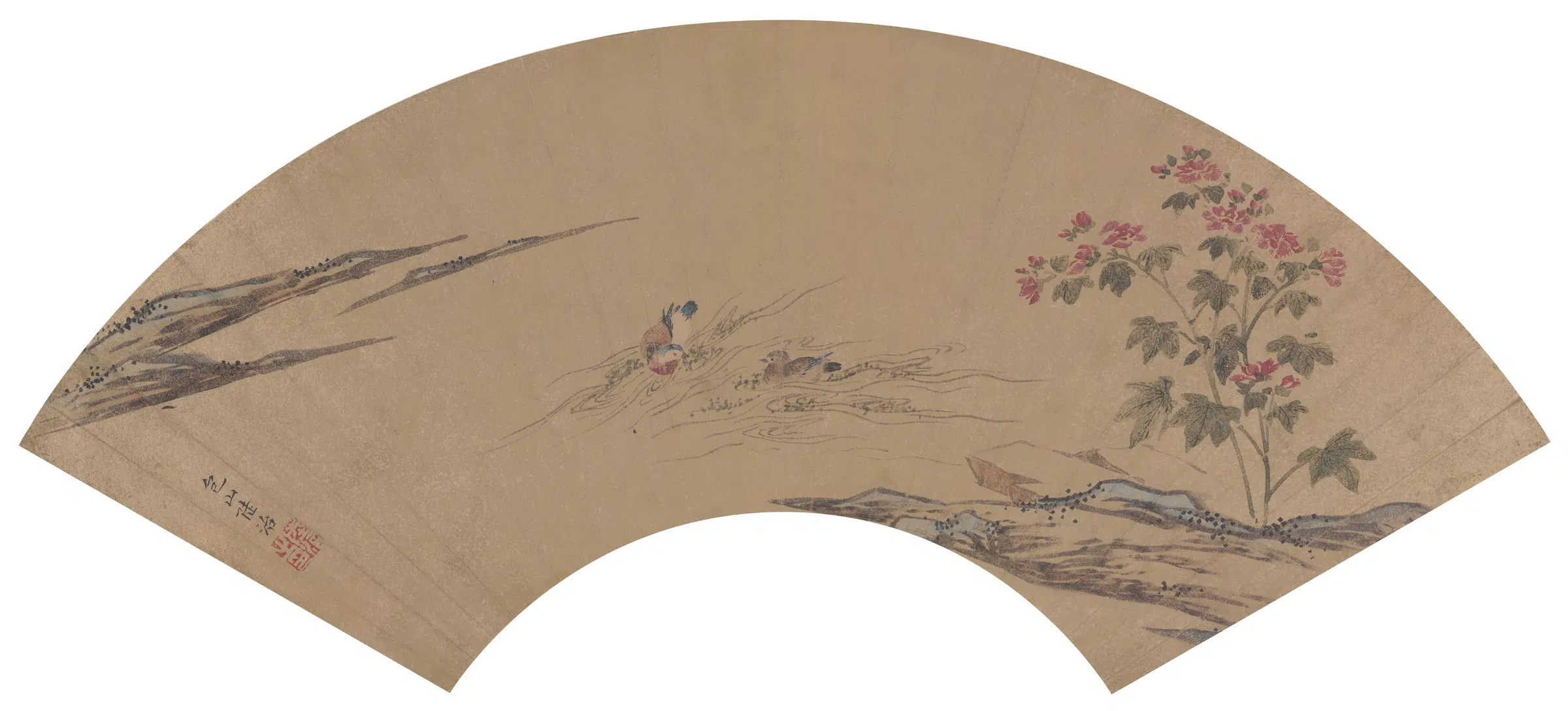 明朝【陆治】《花鸟扇面》