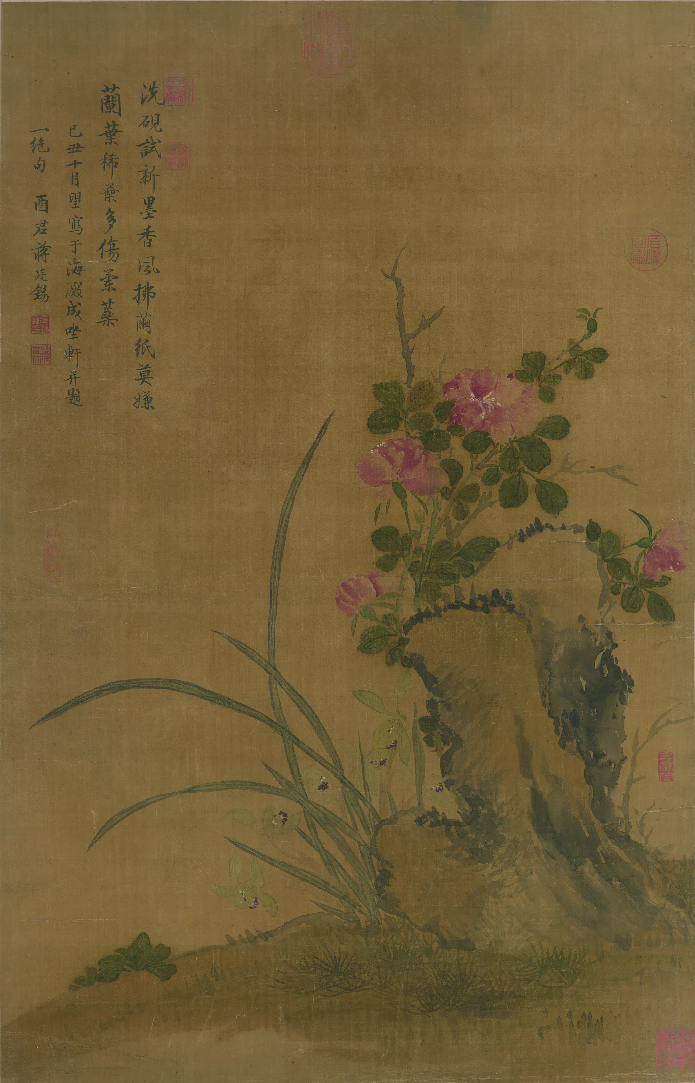 清代【蒋廷锡】《兰花月季图》