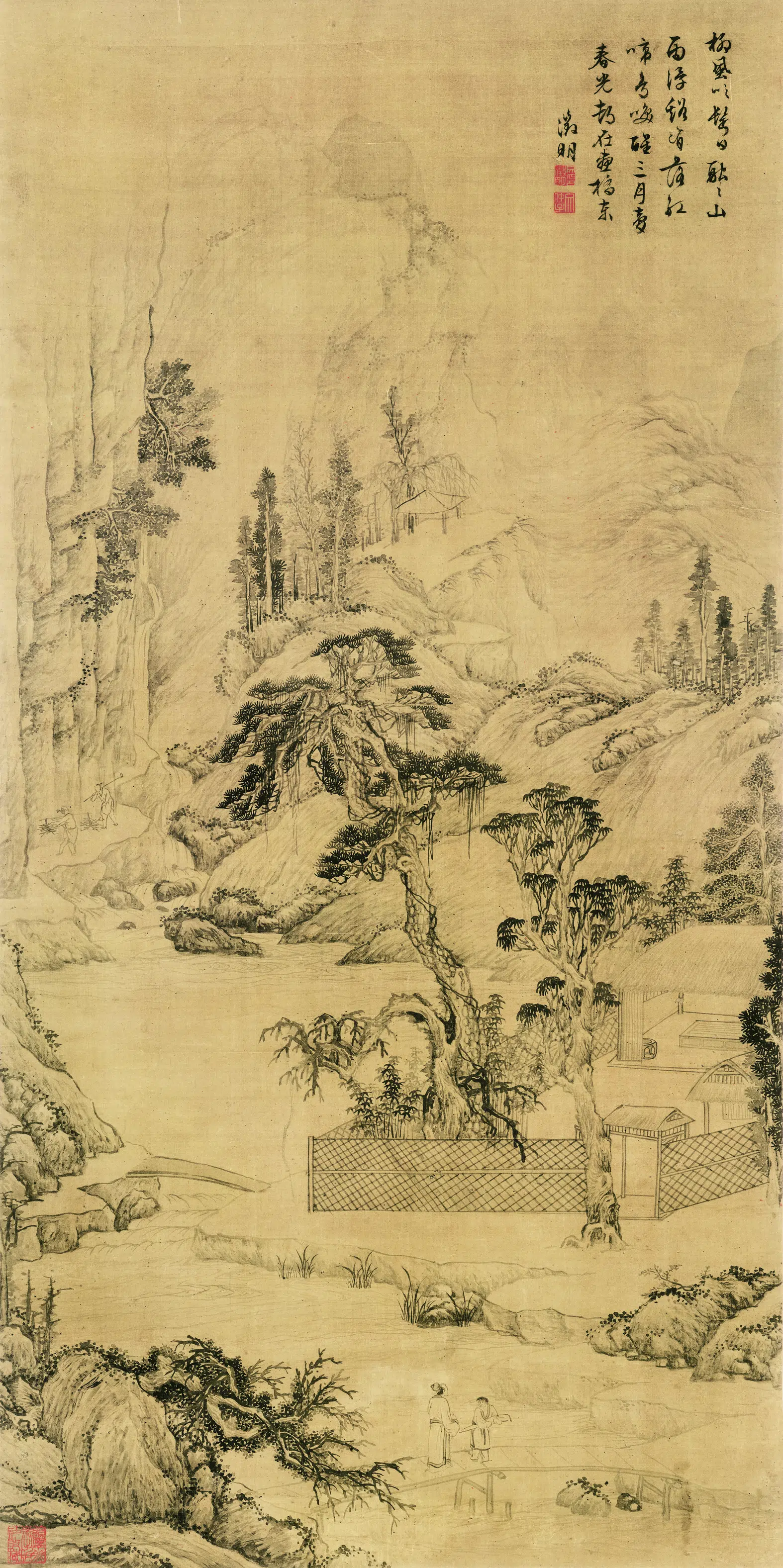 明朝【文徵明】《携琴访友图轴(绢本)》
