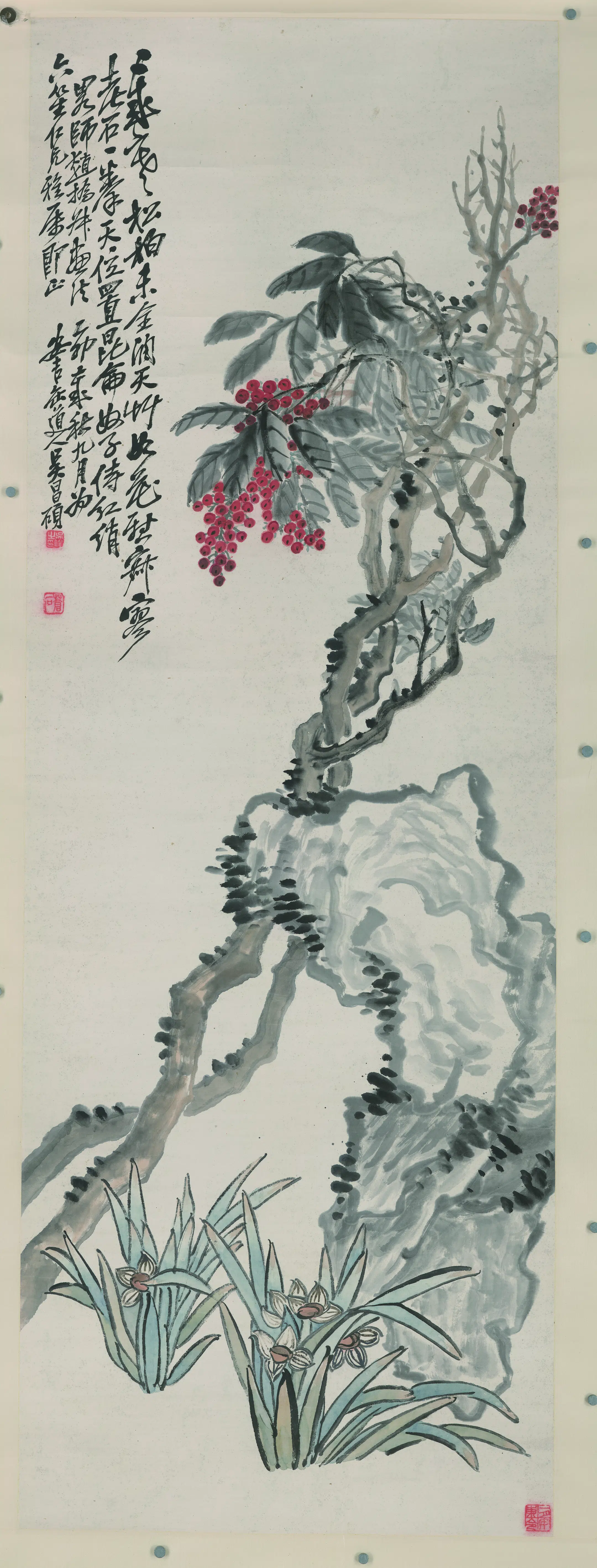 清代【吴昌硕】《兰石天竺图》