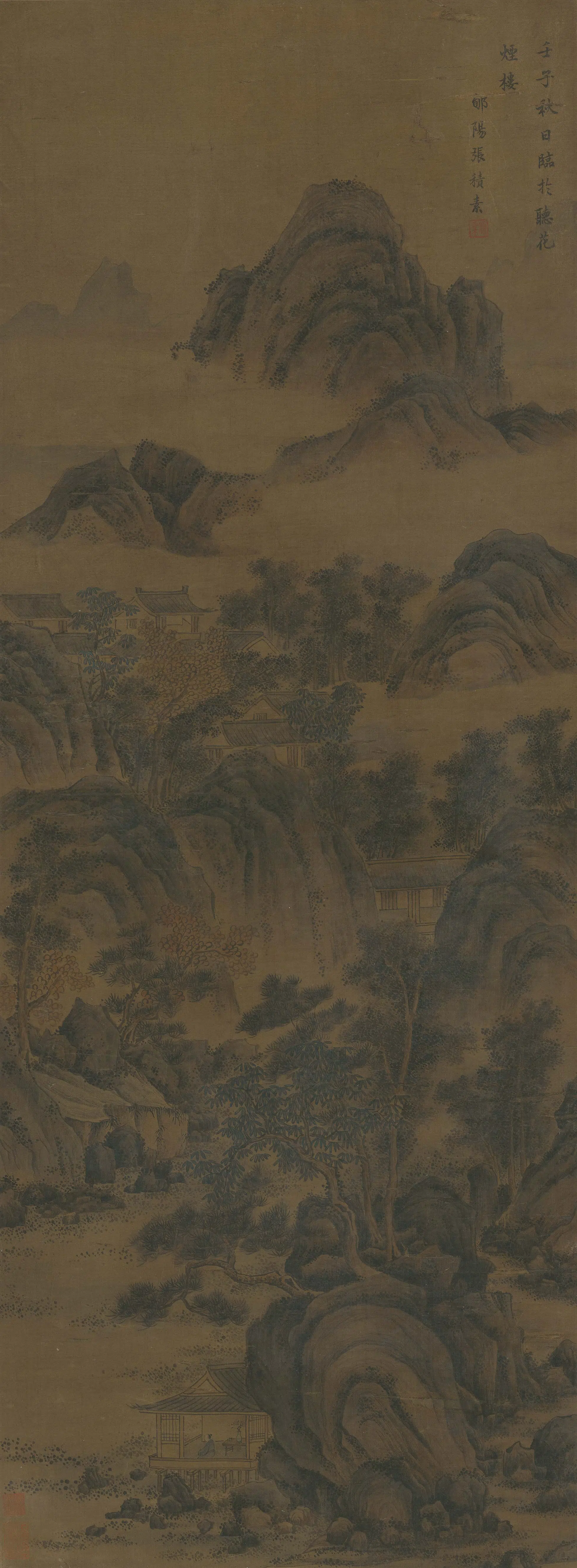 清代【张积素】《溪阁幽居立轴》