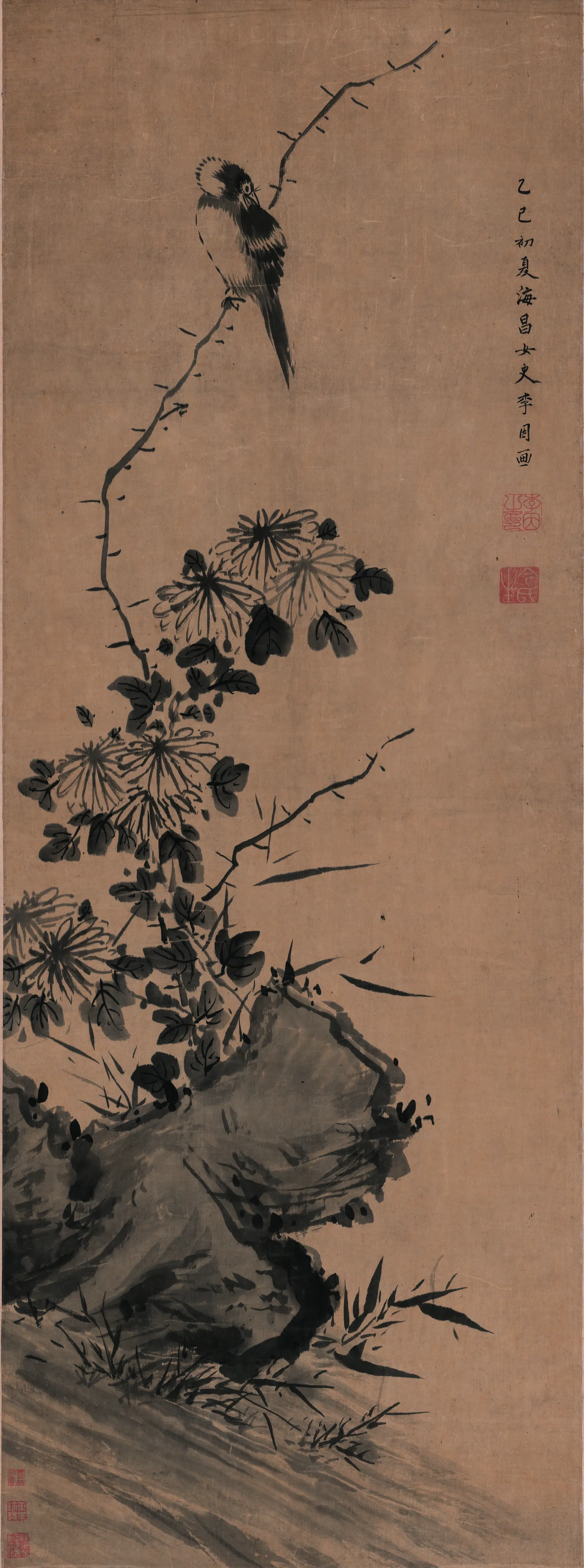 【李因】《菊石鸣禽图》 第1张 【李因】《菊石鸣禽图》 第1张