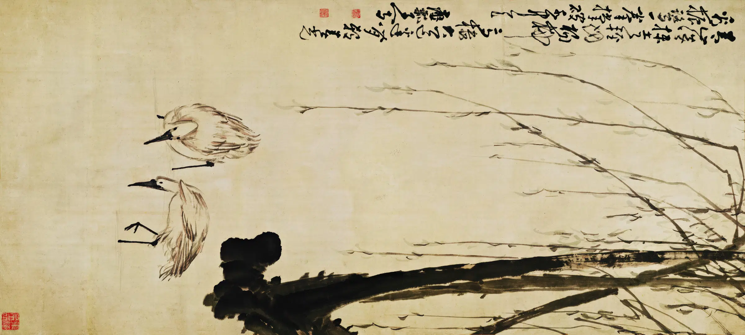 清代【黄慎】《柳塘双鹭图》