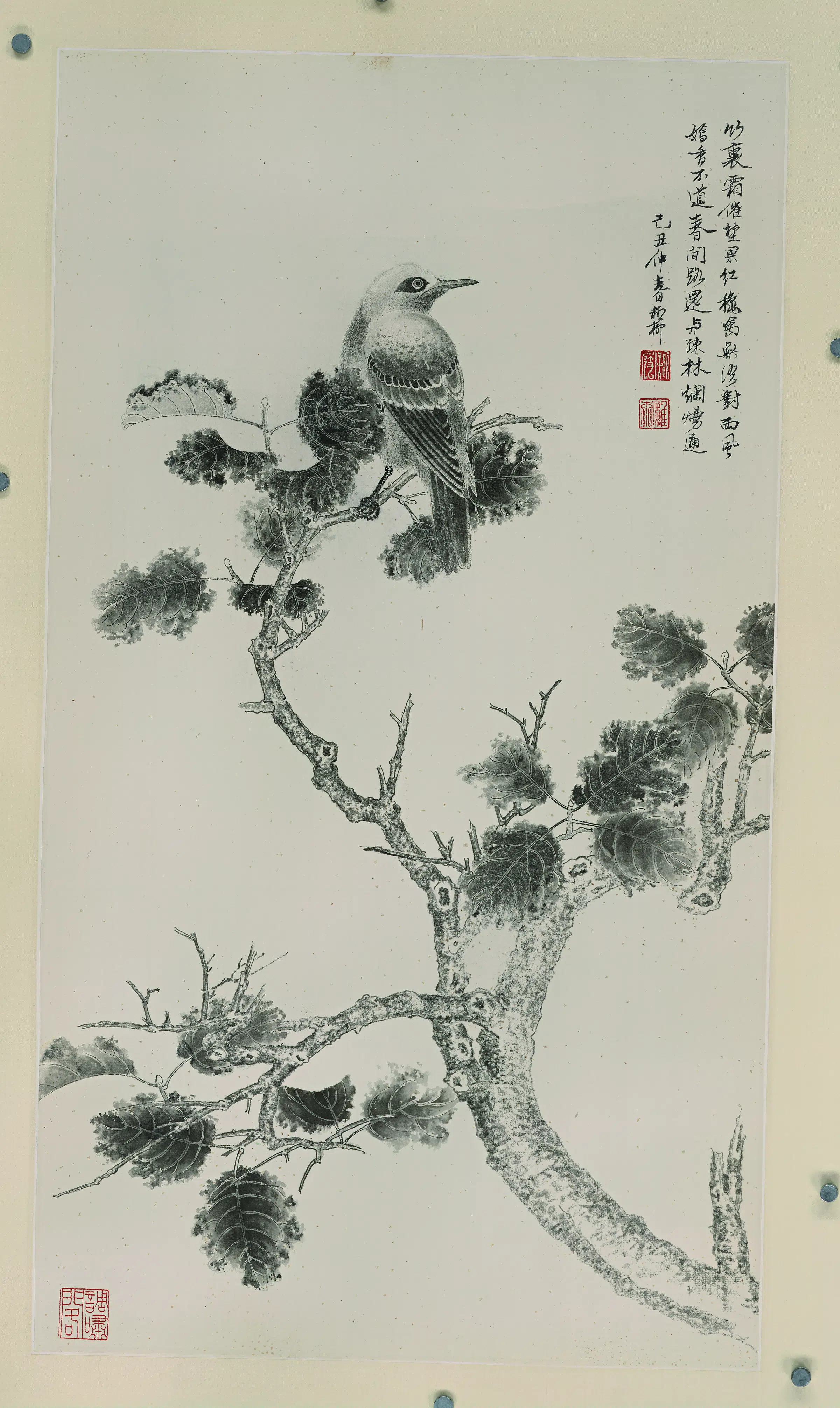 近代【谢稚柳】《秋枝栖禽图（霜催禁果红）》