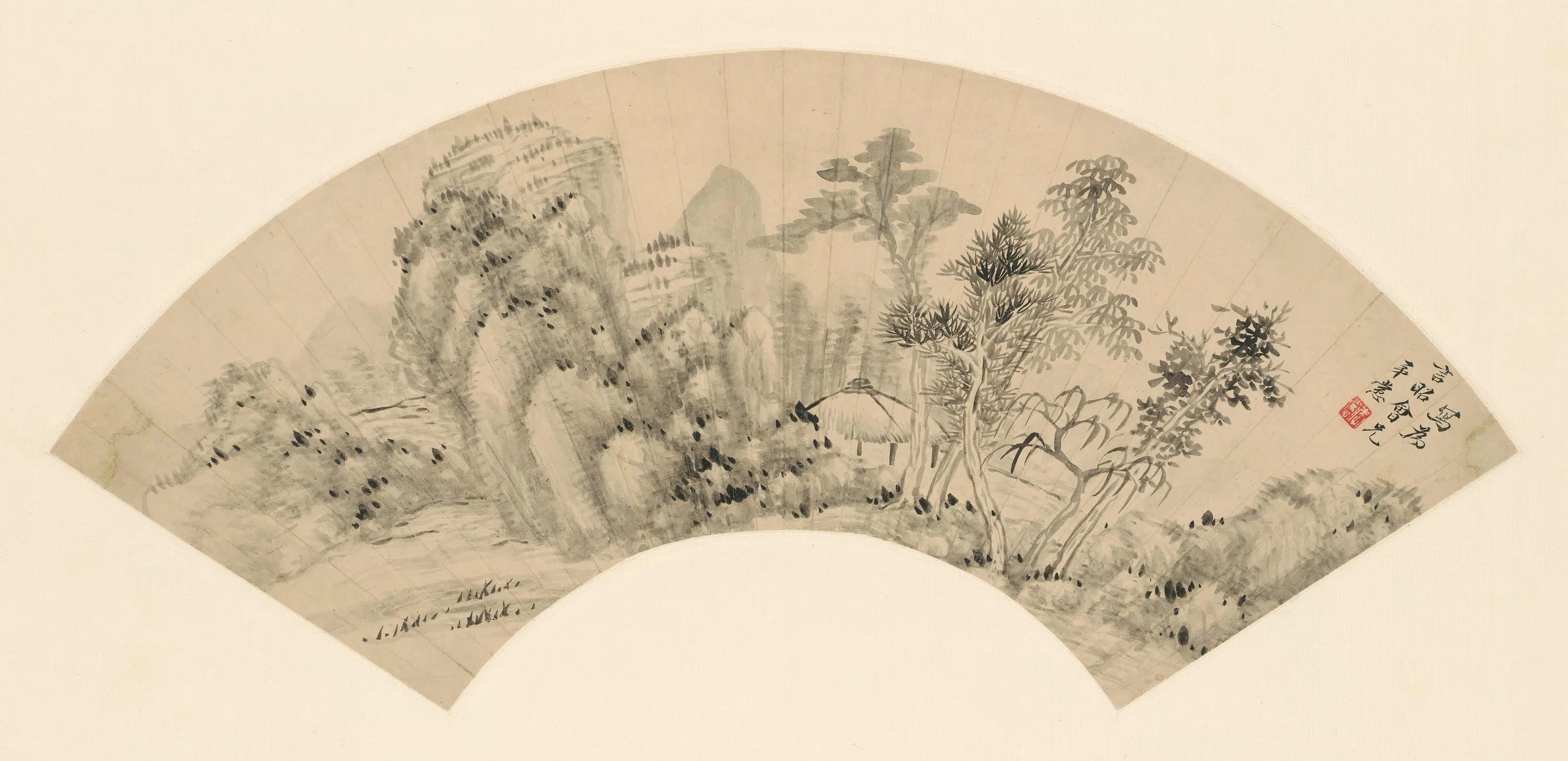 清代【李㦂】《小亭野趣扇面》 第1张