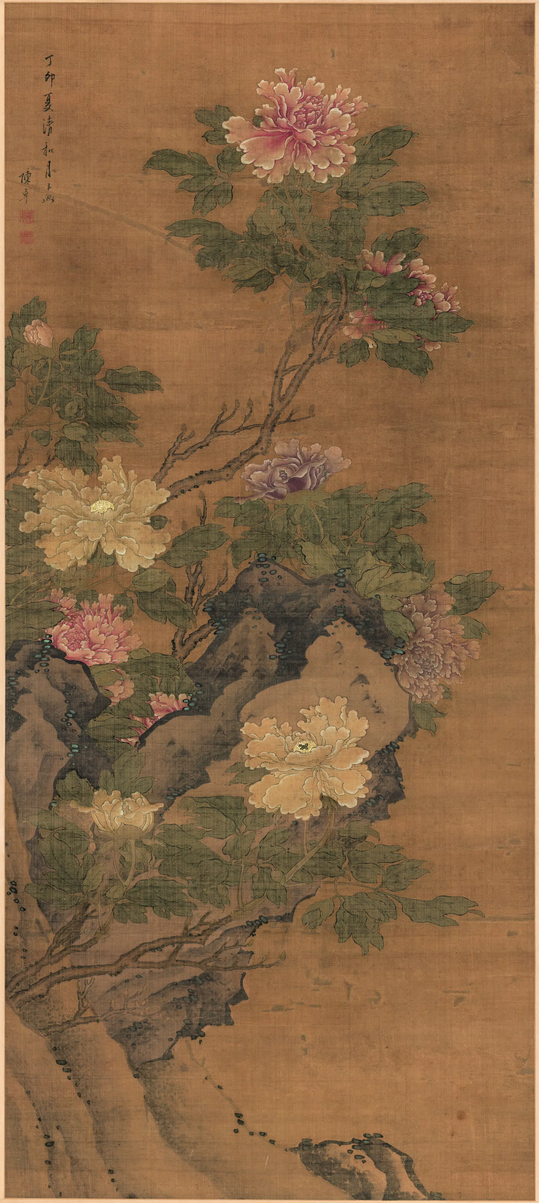 清代【陈卓】《牡丹立轴绢本》