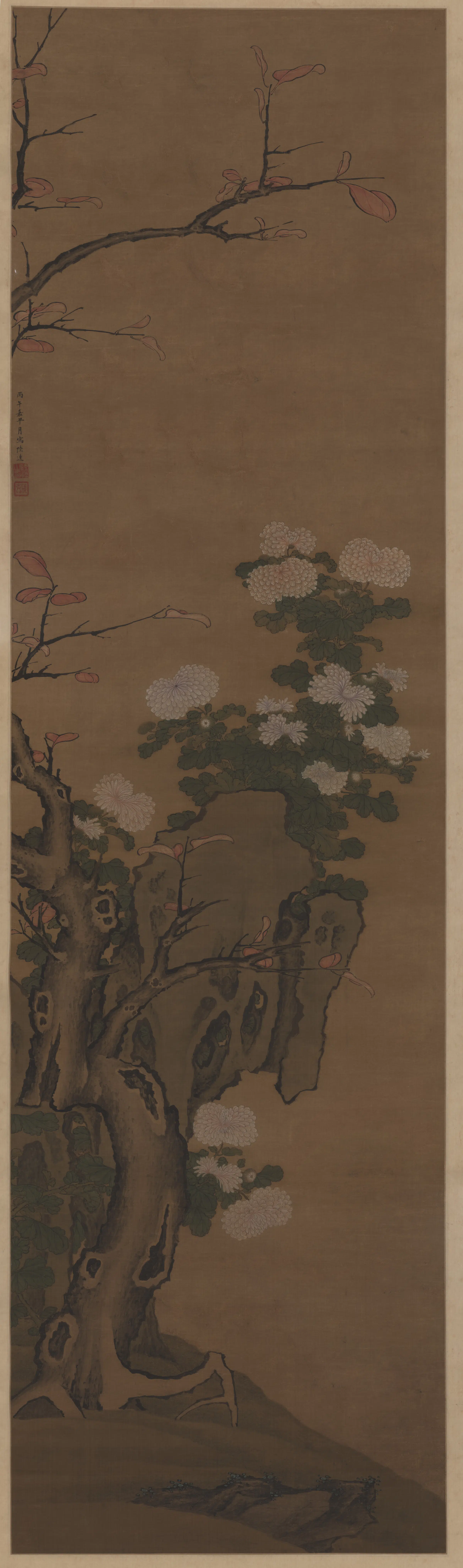 明朝【陆逵】《菊花枫叶图》