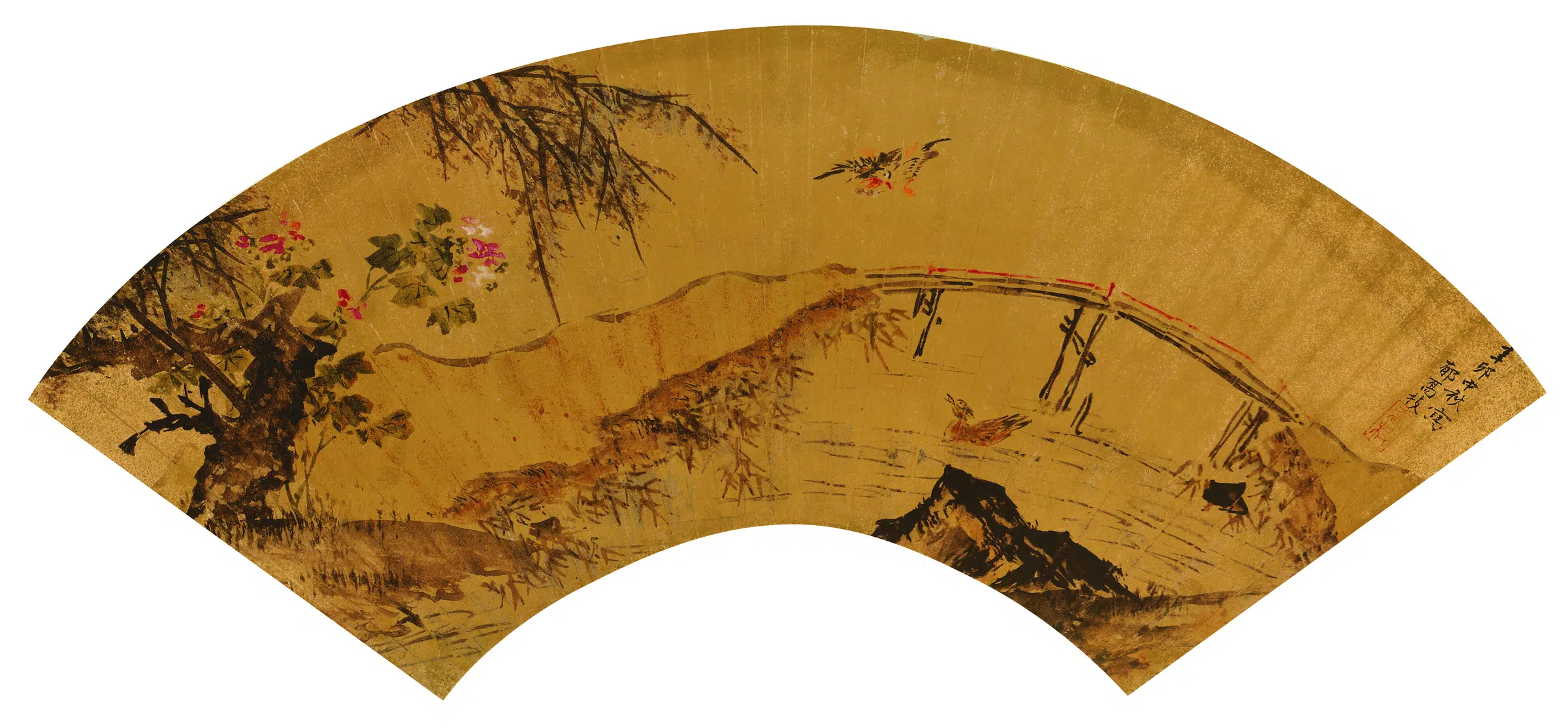 明朝【郁乔枝】《花鸟扇面》