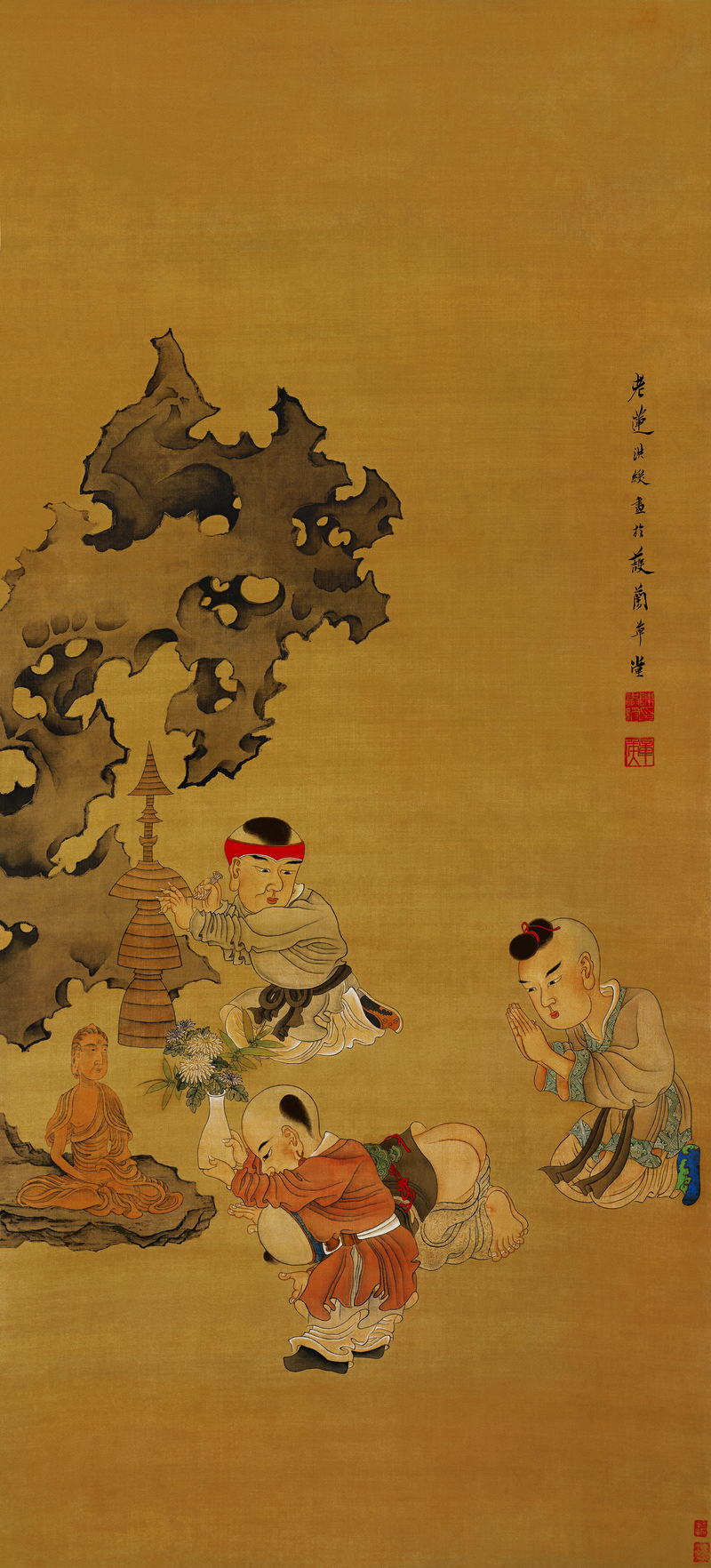 明朝【陈洪绶】《戏婴图轴绢本》