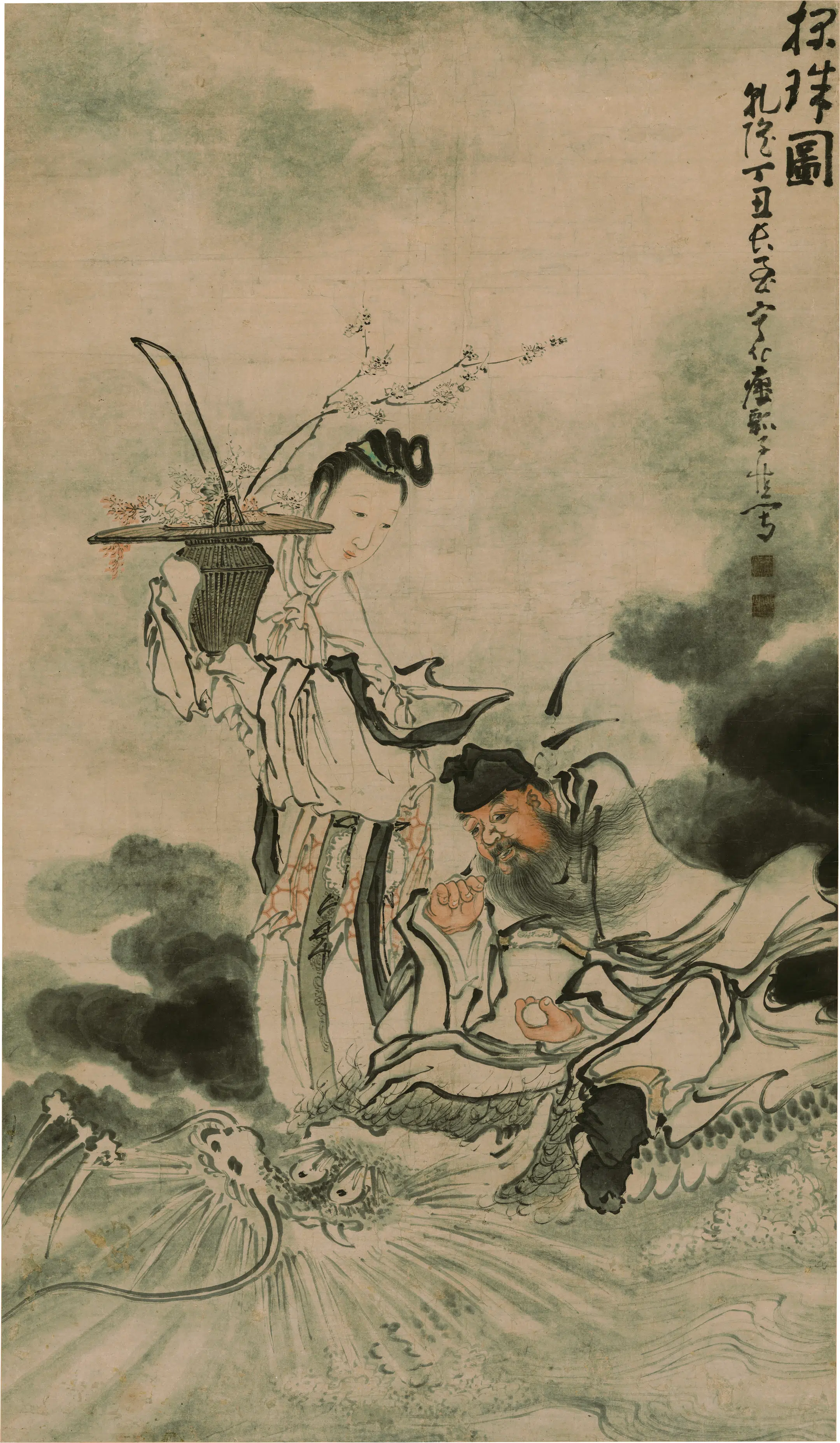 清代【黄慎】《探珠图轴》