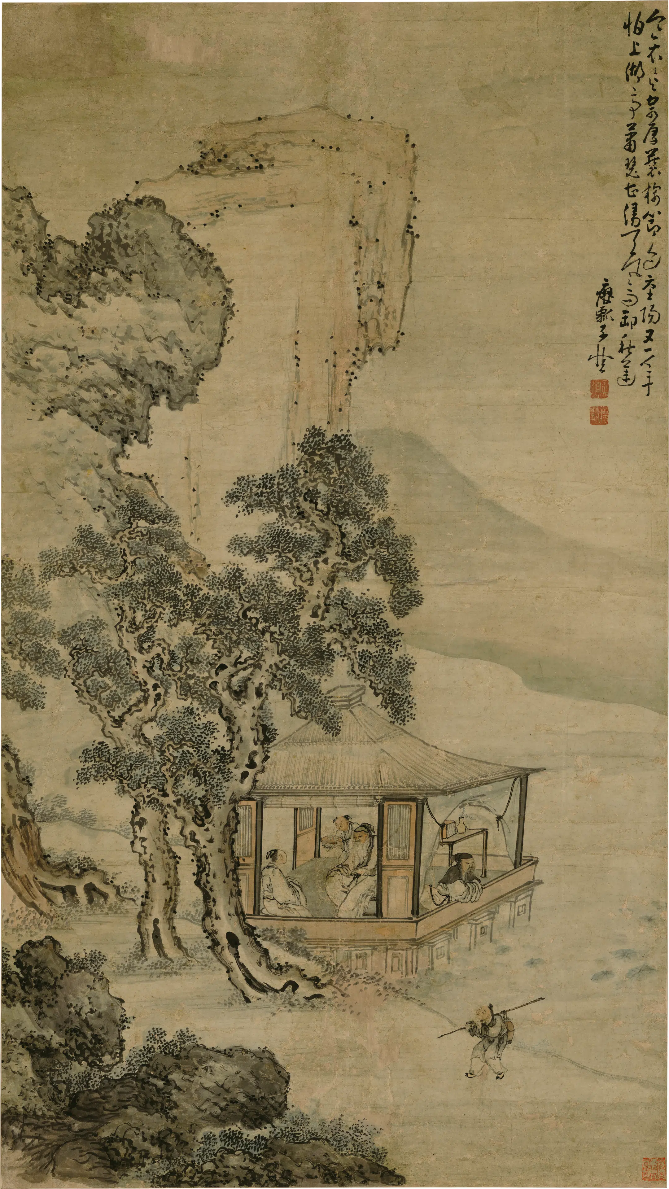 清代【黄慎】《湖亭秋兴图轴》