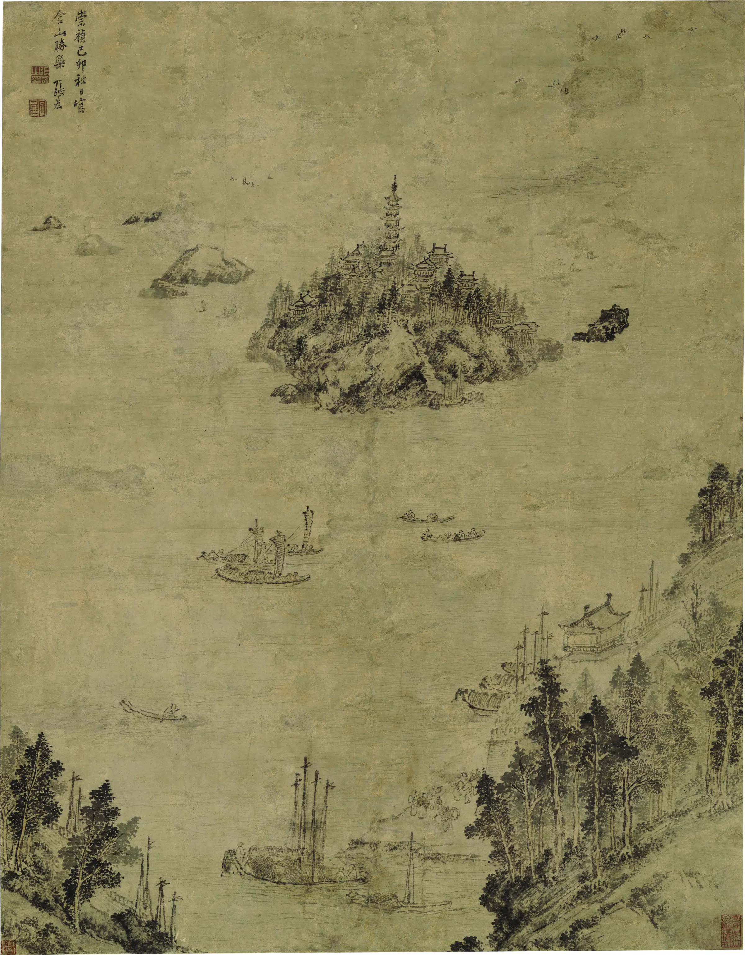 明朝【张宏】《金山胜概图轴》
