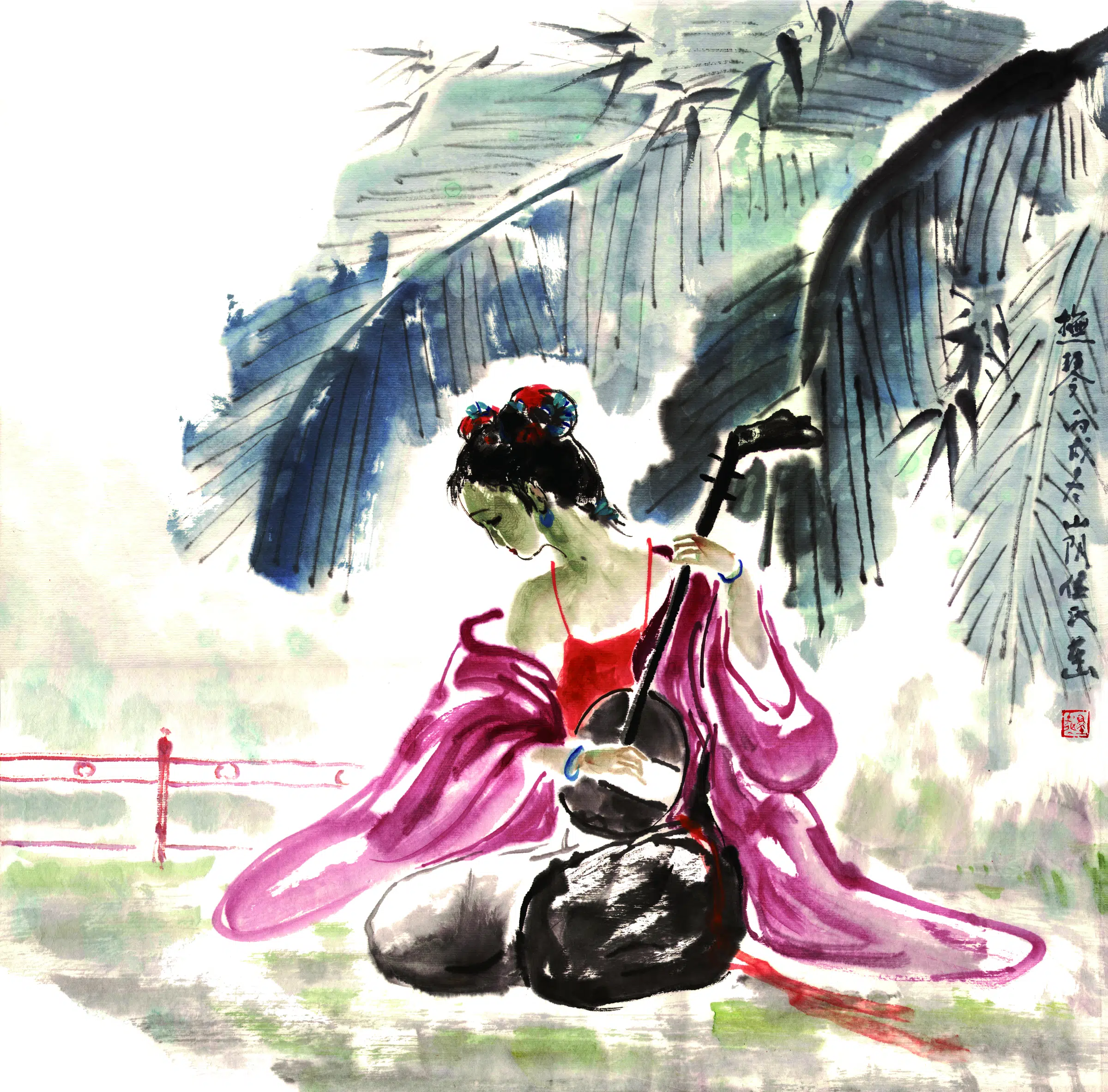 近现代【任在山】《抚琴》