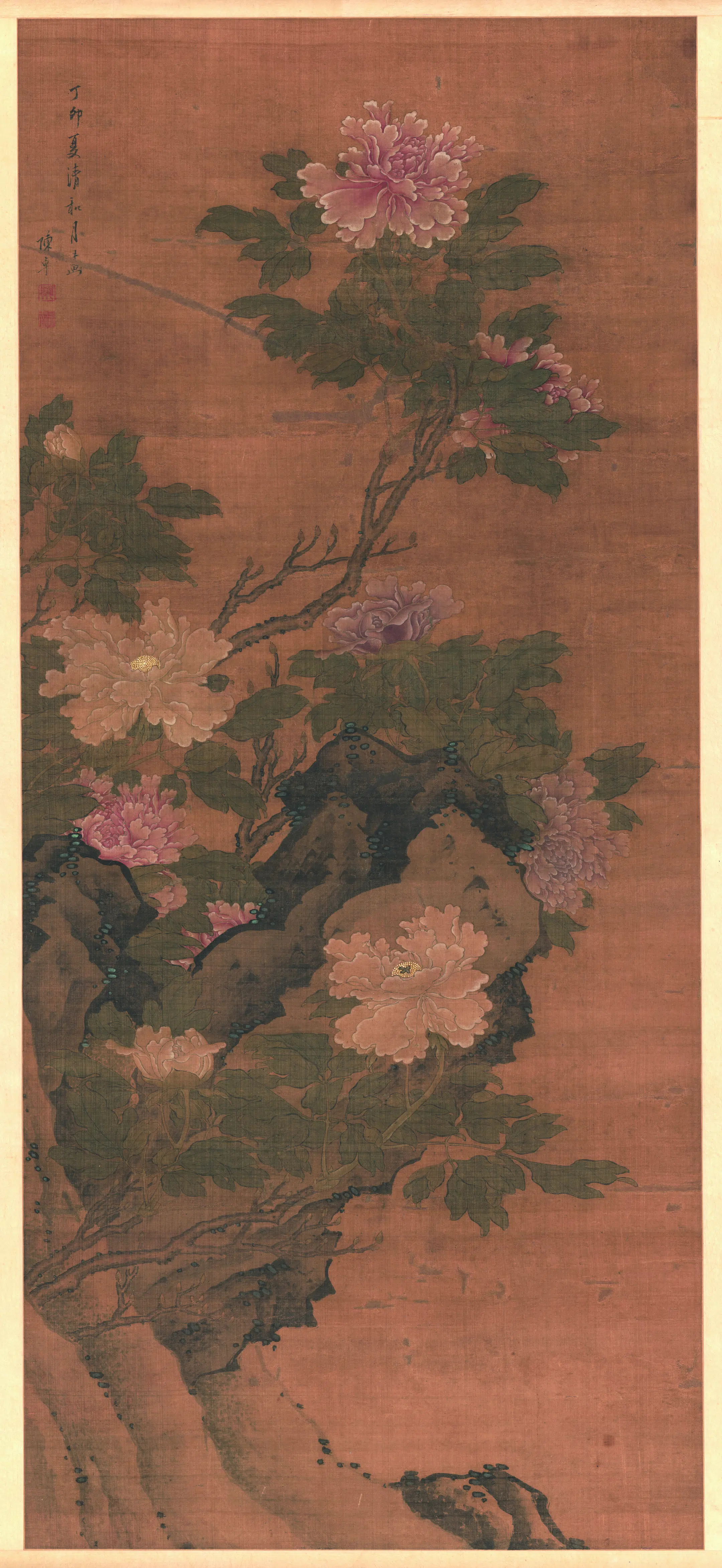 清代【陈卓】《牡丹图轴绢本》