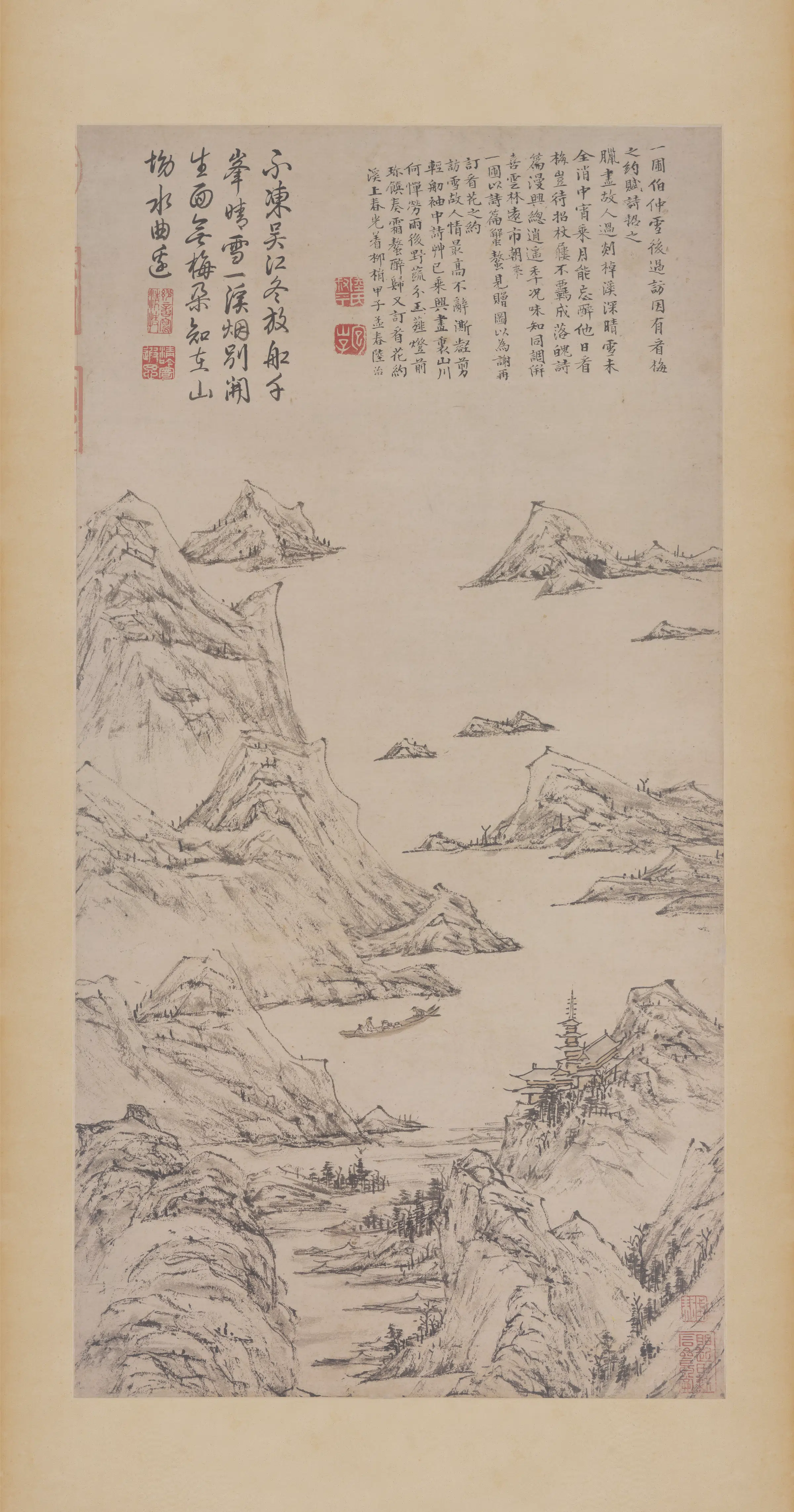 明朝【陆治】《雪后访梅图轴纸本》