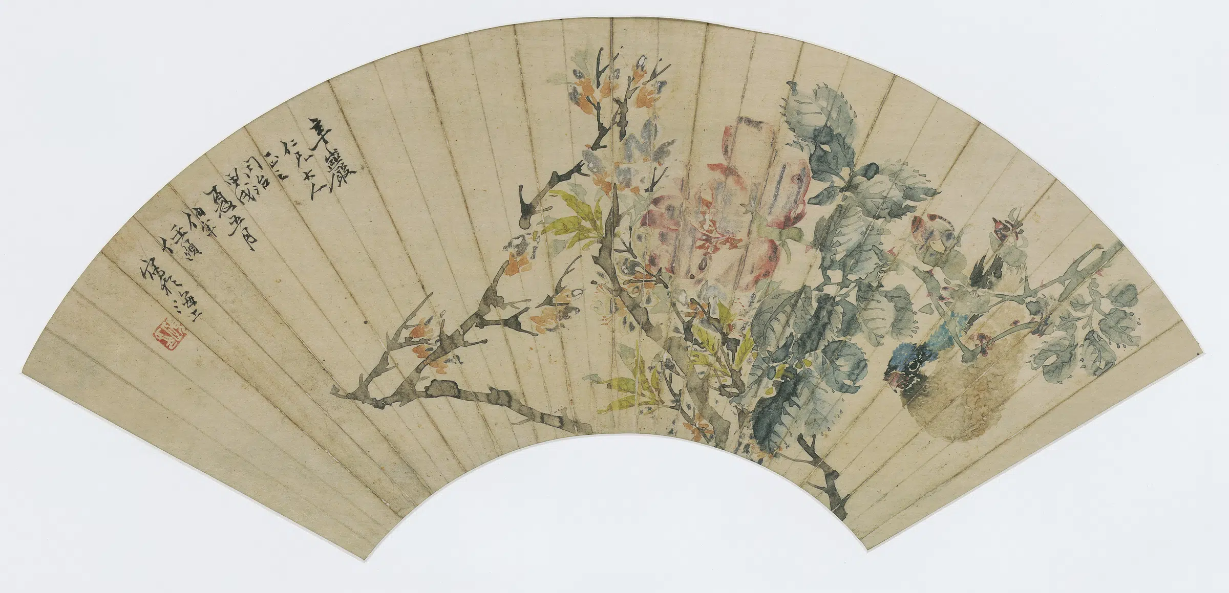 清代【任伯年】《海棠栖禽图》