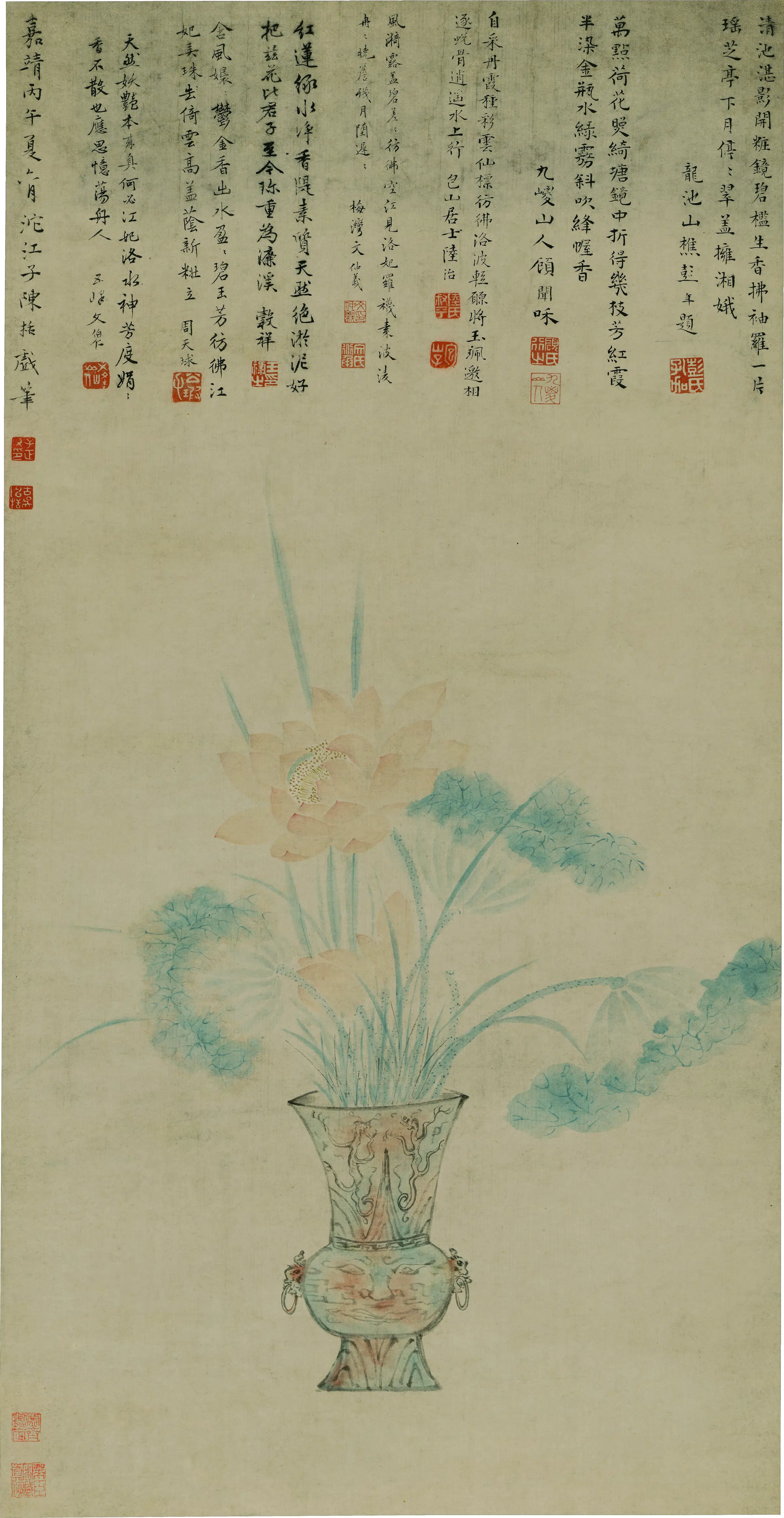 明朝【陈栝（陈括）】《平安莲瑞图轴》
