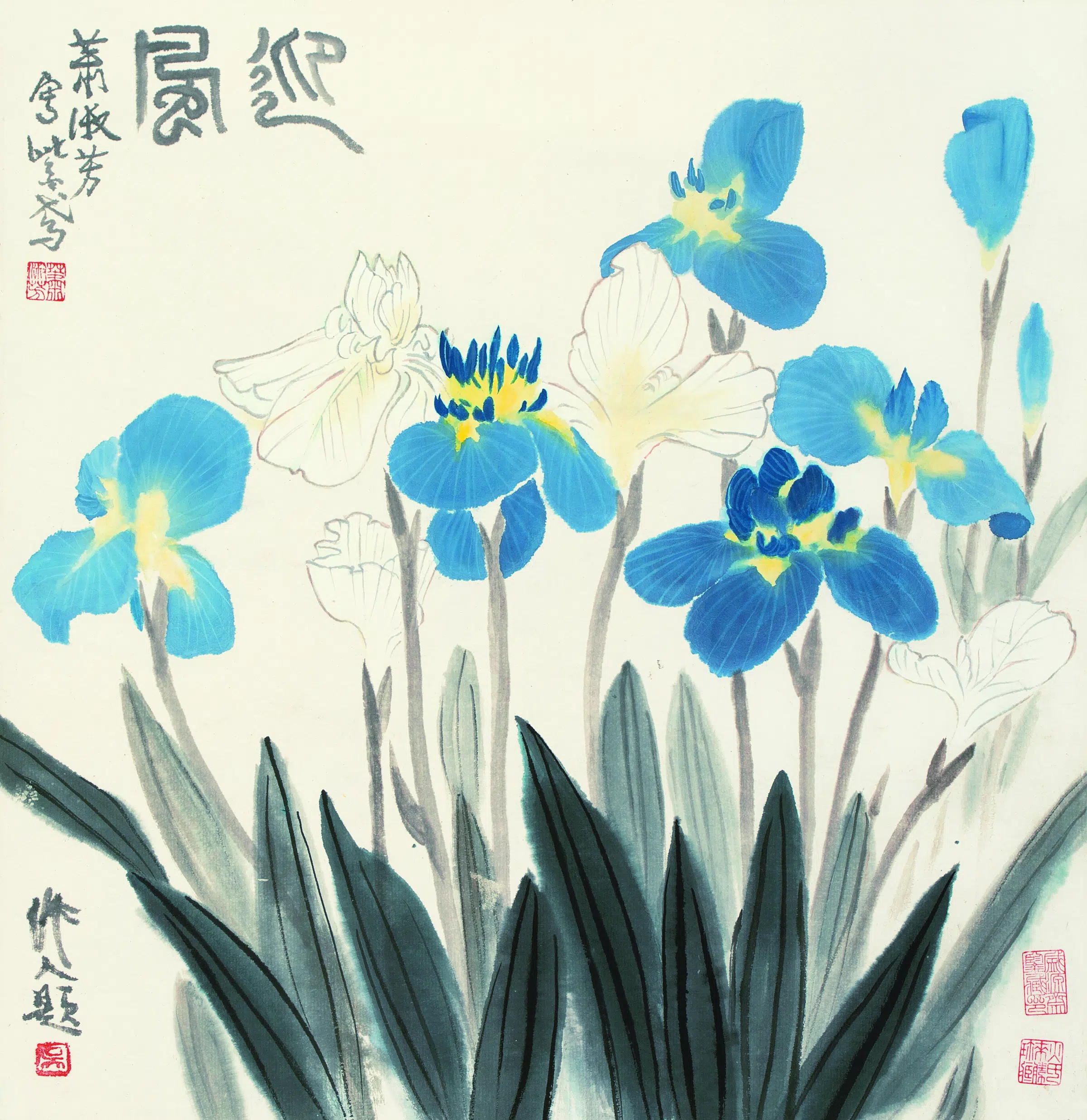 近代【萧淑芳】《迎风鸢尾图》