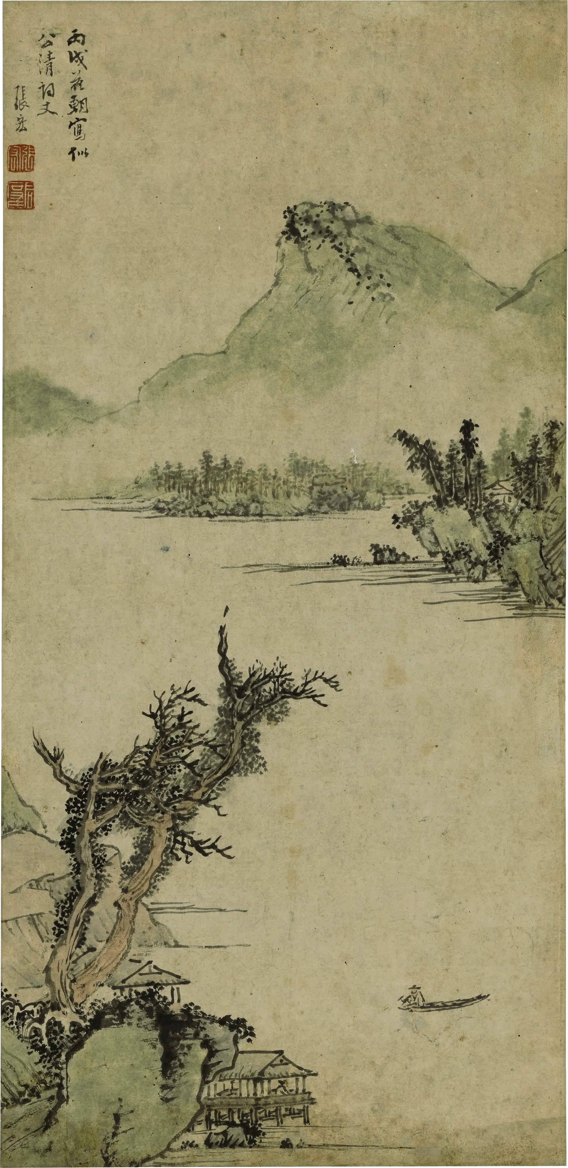 明朝【张宏】《山塘短棹图轴》