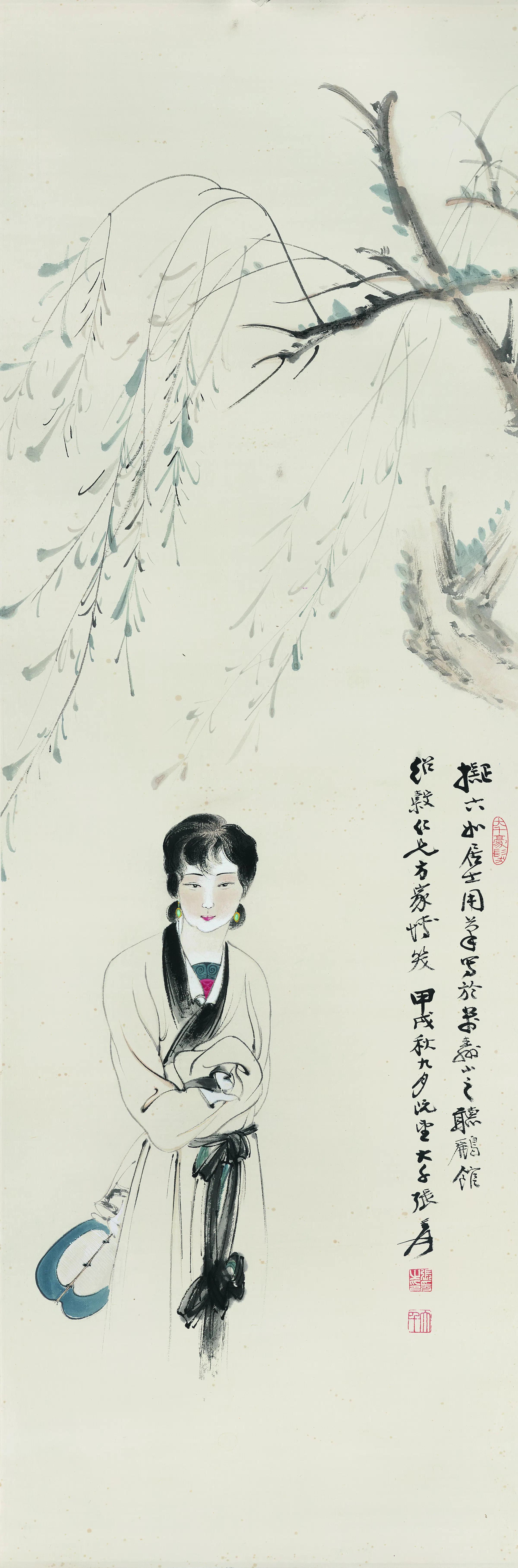 近代【张大千】《柳荫仕女图》