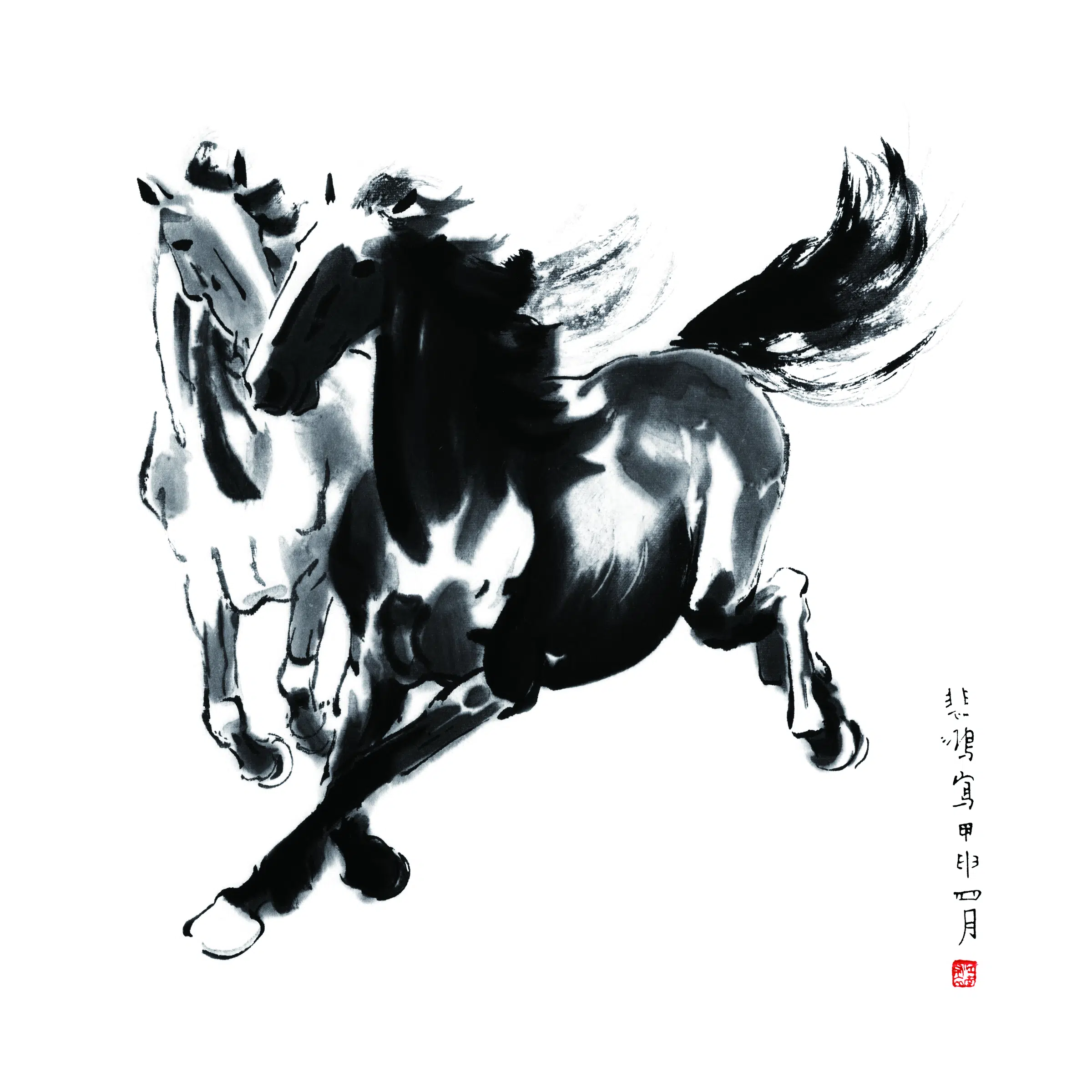 近现代【徐悲鸿】《小双马》