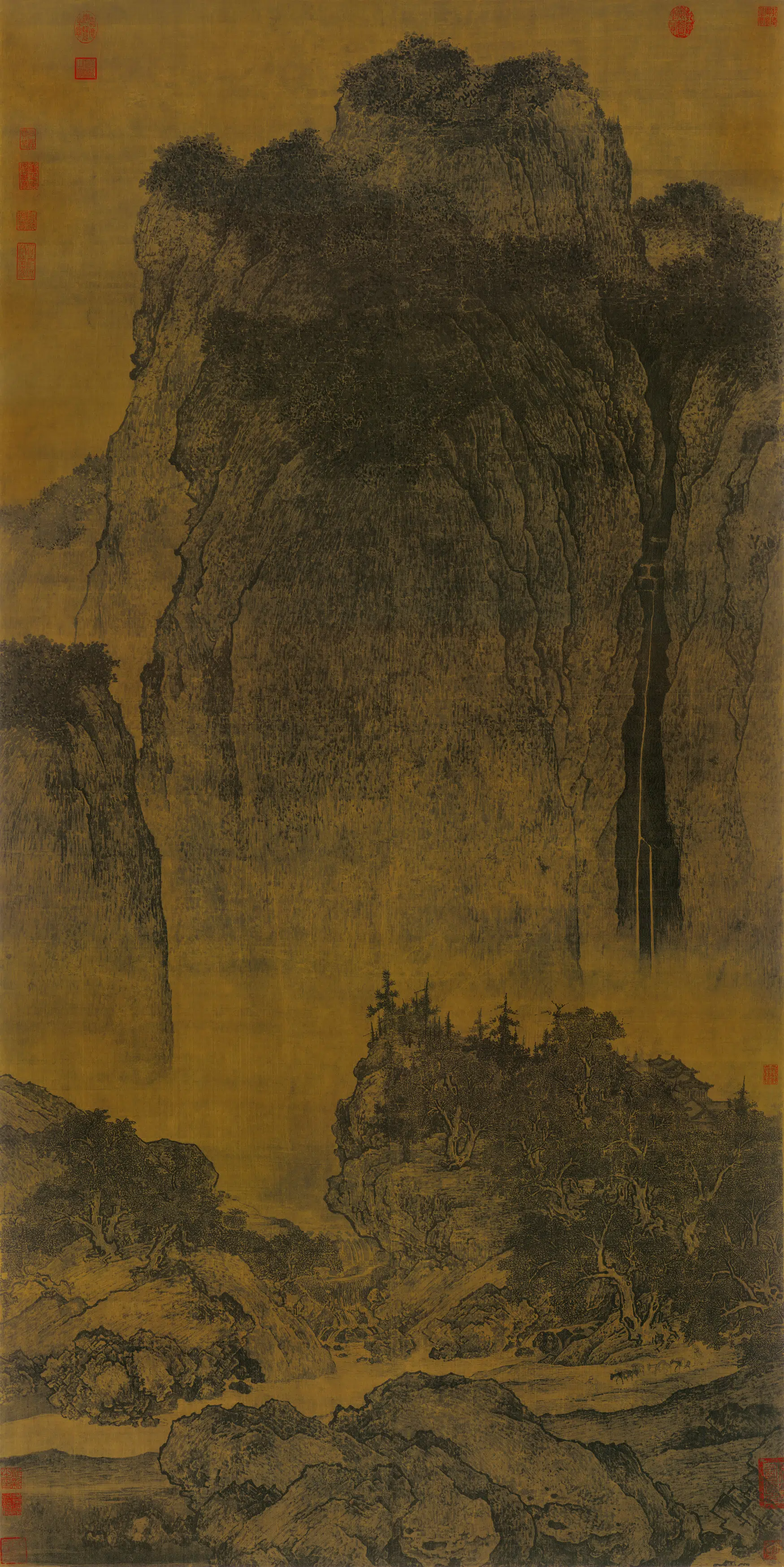 宋代【范宽】《溪山行旅图(绢本)》