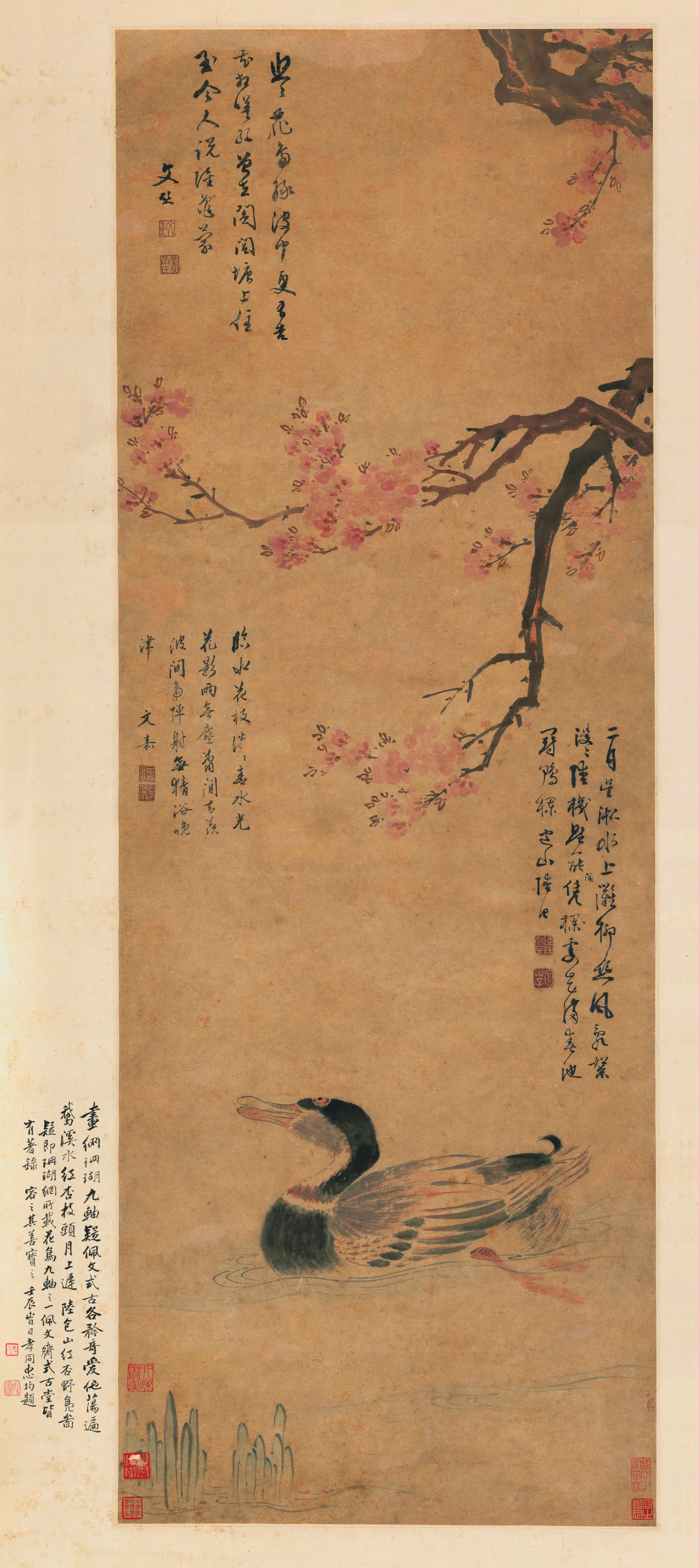 明朝【陆治】《红杏野凫图轴纸本》