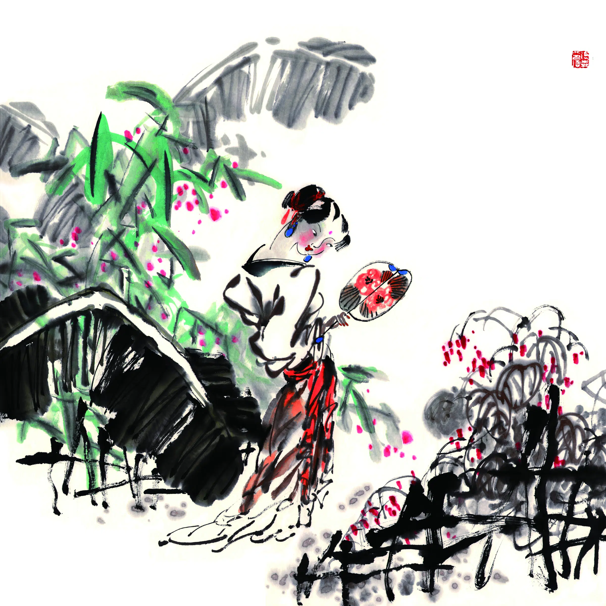 近现代【张三牛】《芭蕉仕女》
