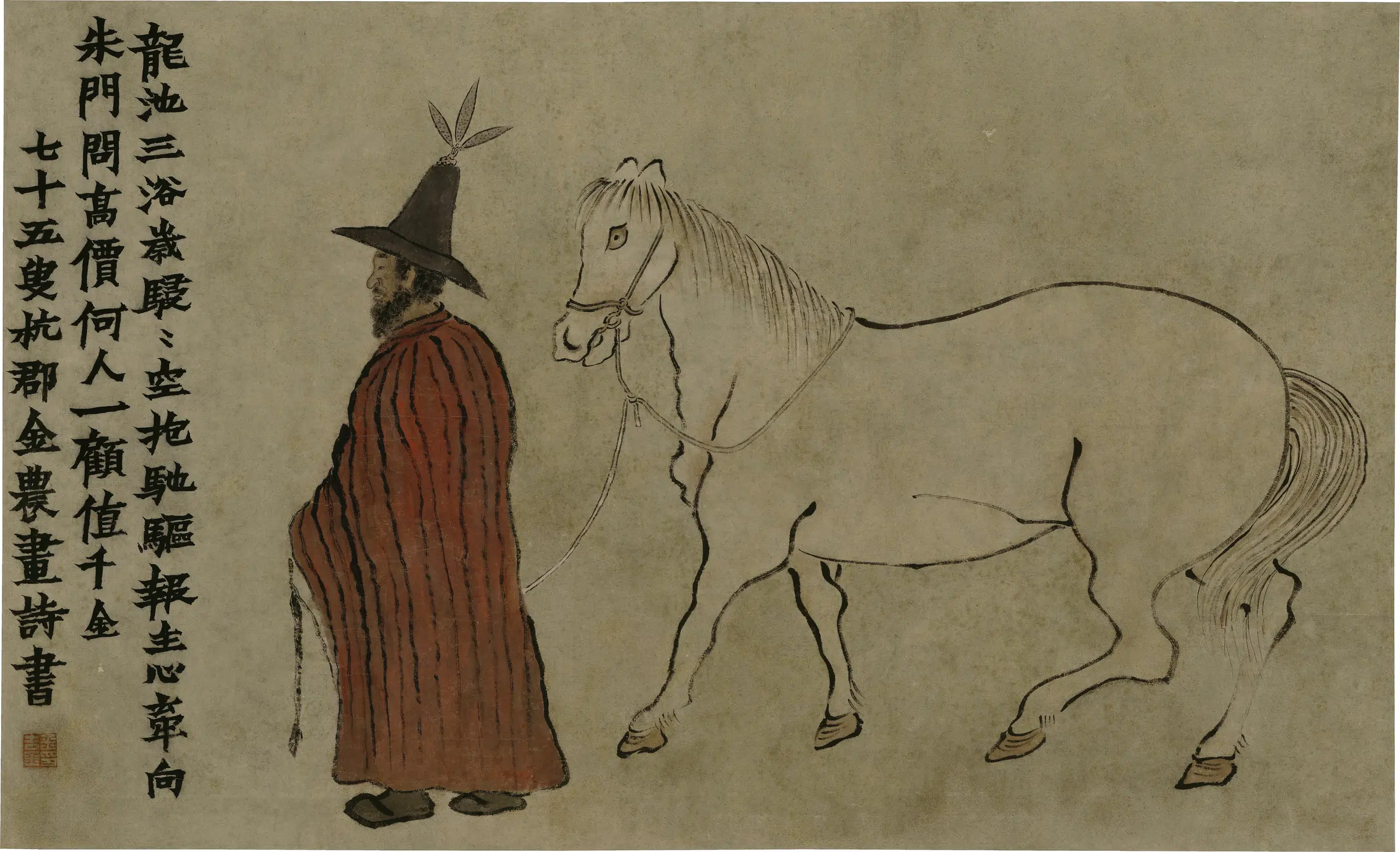 清代【金农】《牵马图轴》