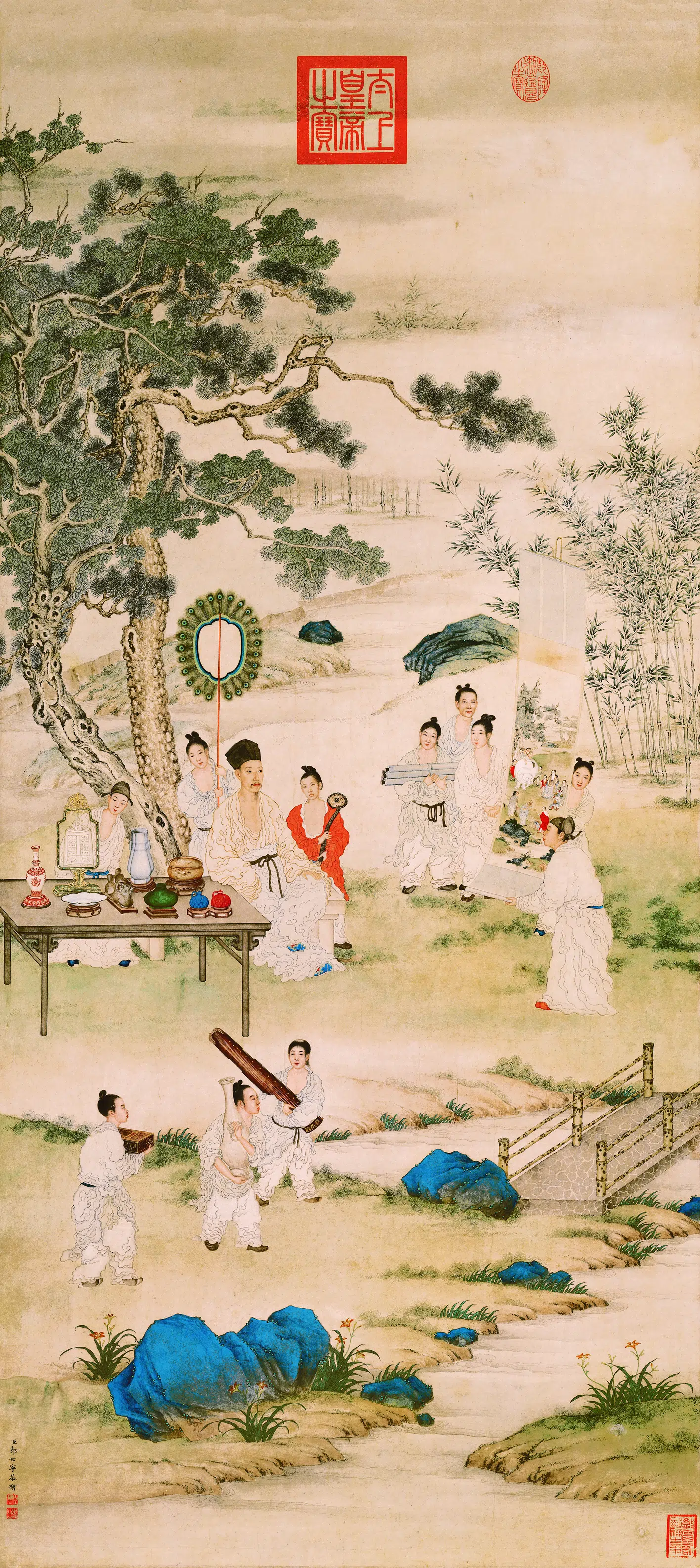 清代【郎世宁】《弘历观画图(绢本)》